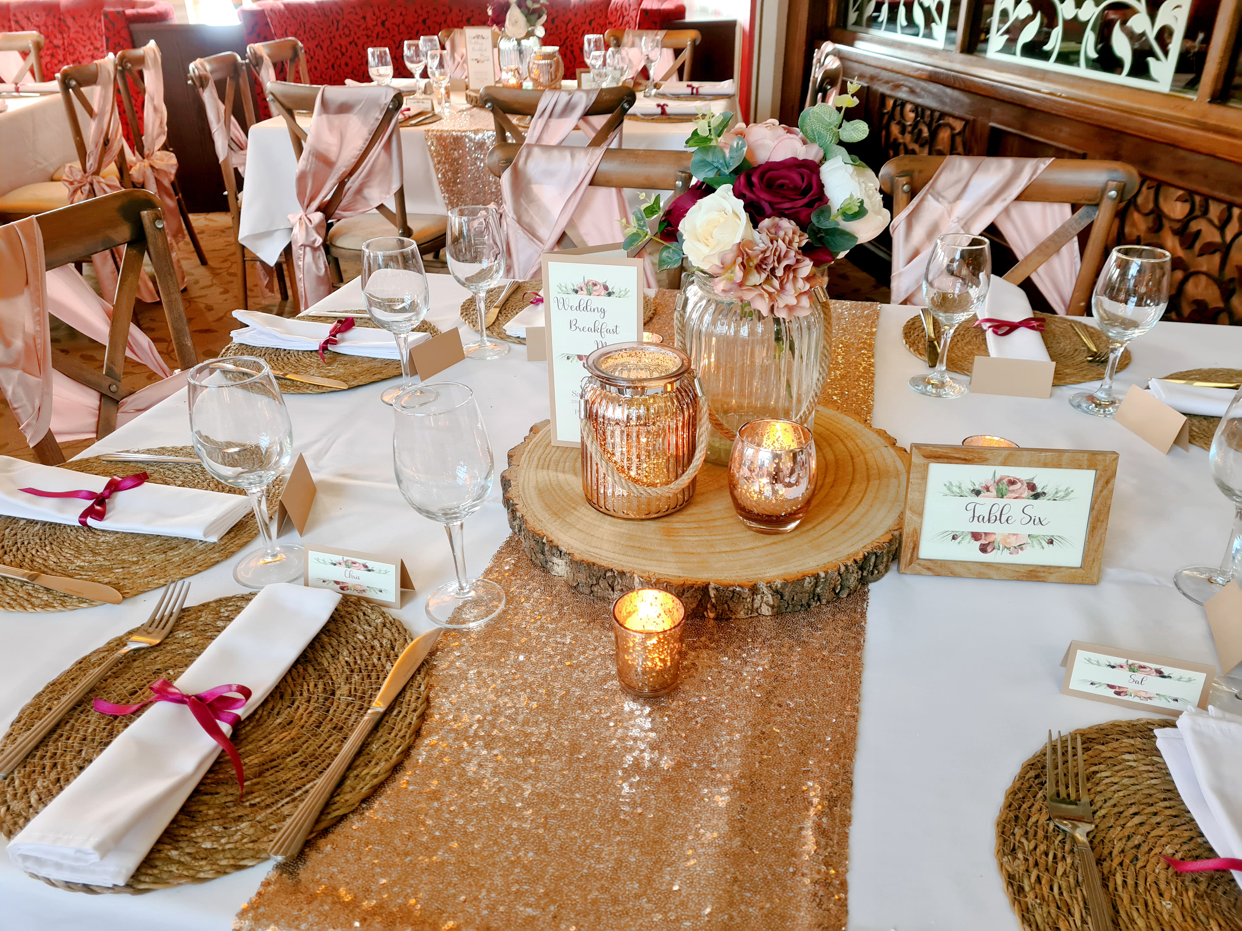 With Ivory, Burgundy & Blush Rose & Hydrangea.