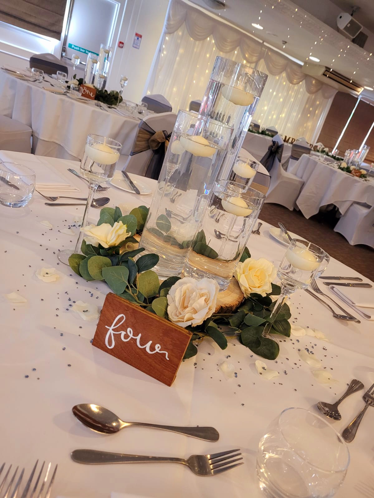 With Artificial Eucalyptus Garland & Cream Rose Inserts