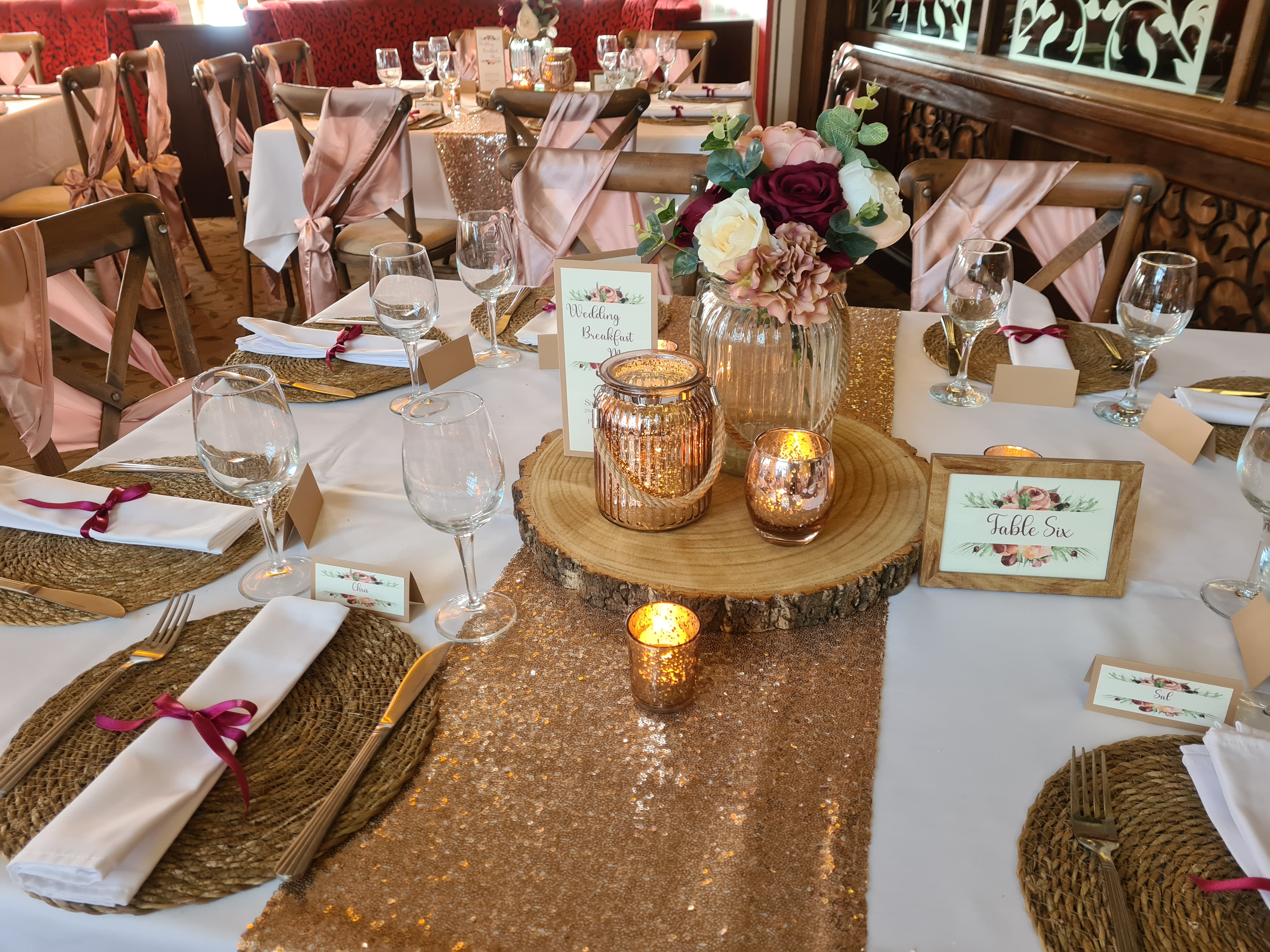 Rose Gold Mixed Trio With Artificial Ivory, Burgundy & Blush Rose & Hydrangeas
