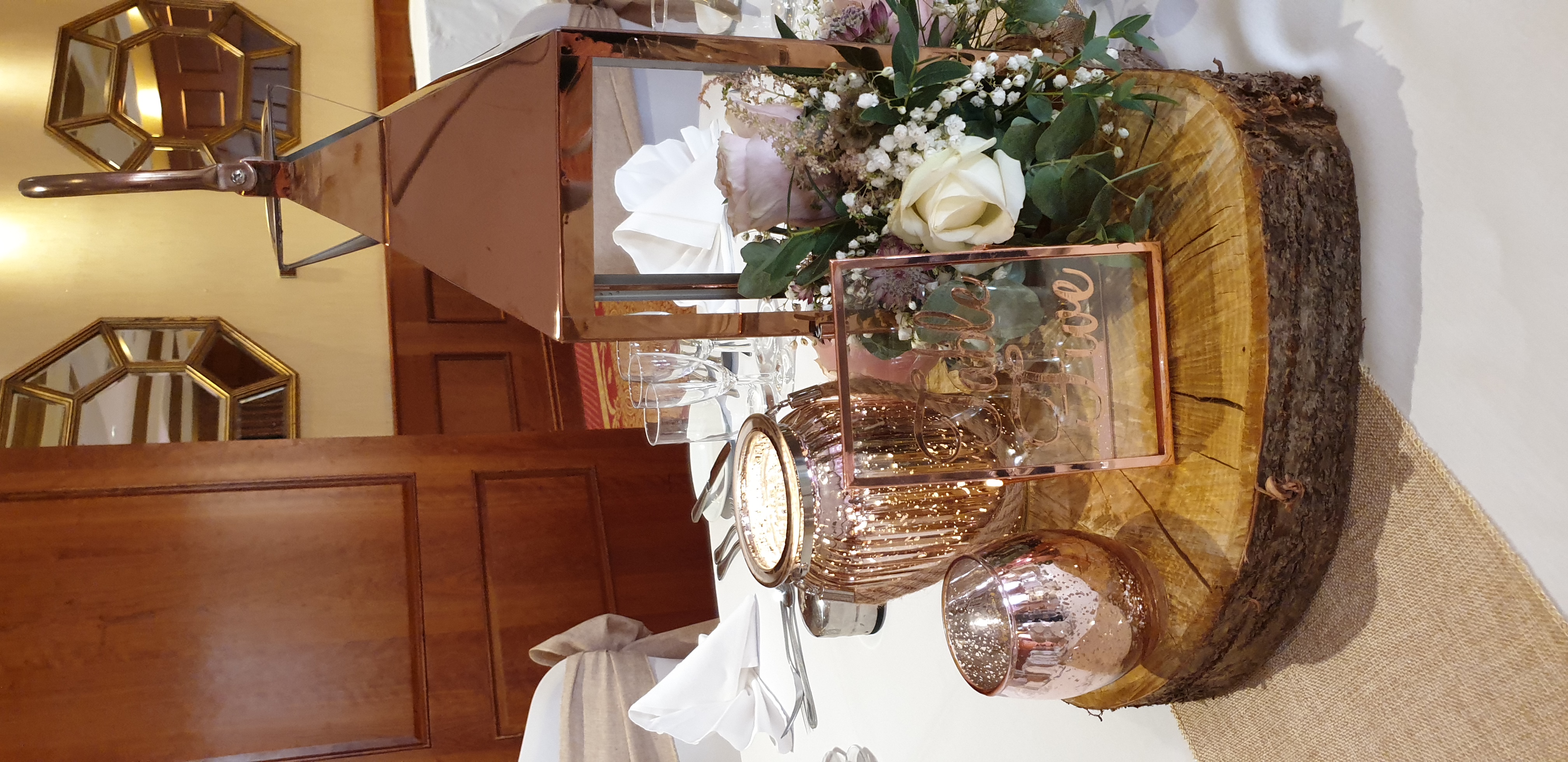 Rose Gold Mixed Quintet With Fresh Ivory Florals With Greenery
