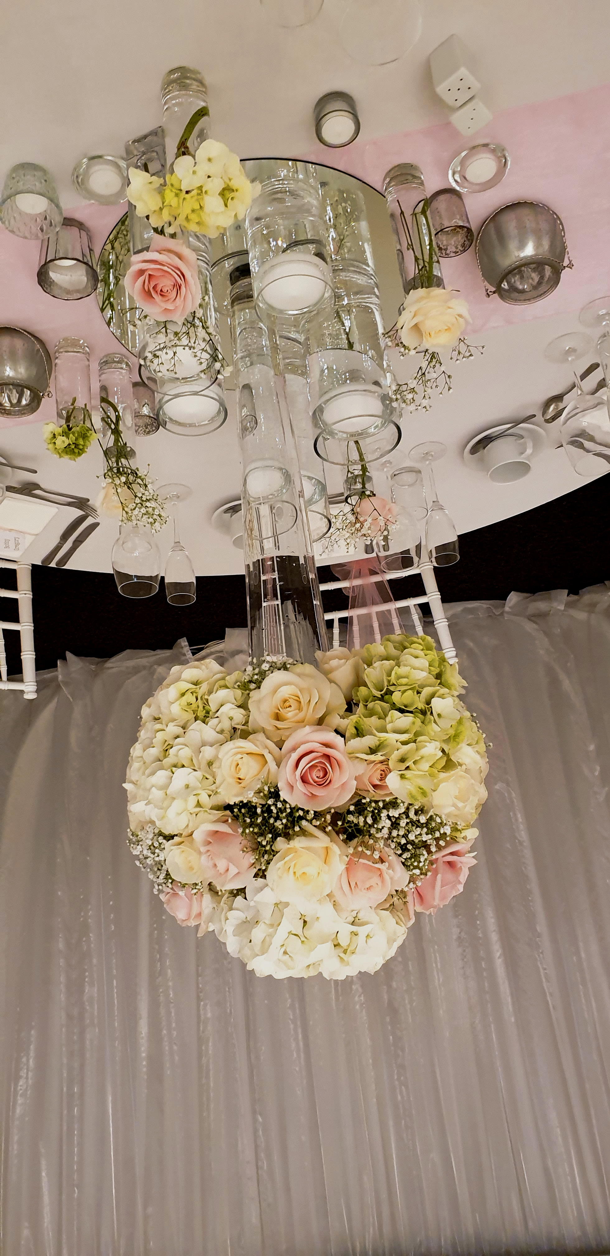 With Fresh Pink & Ivory Flowers.