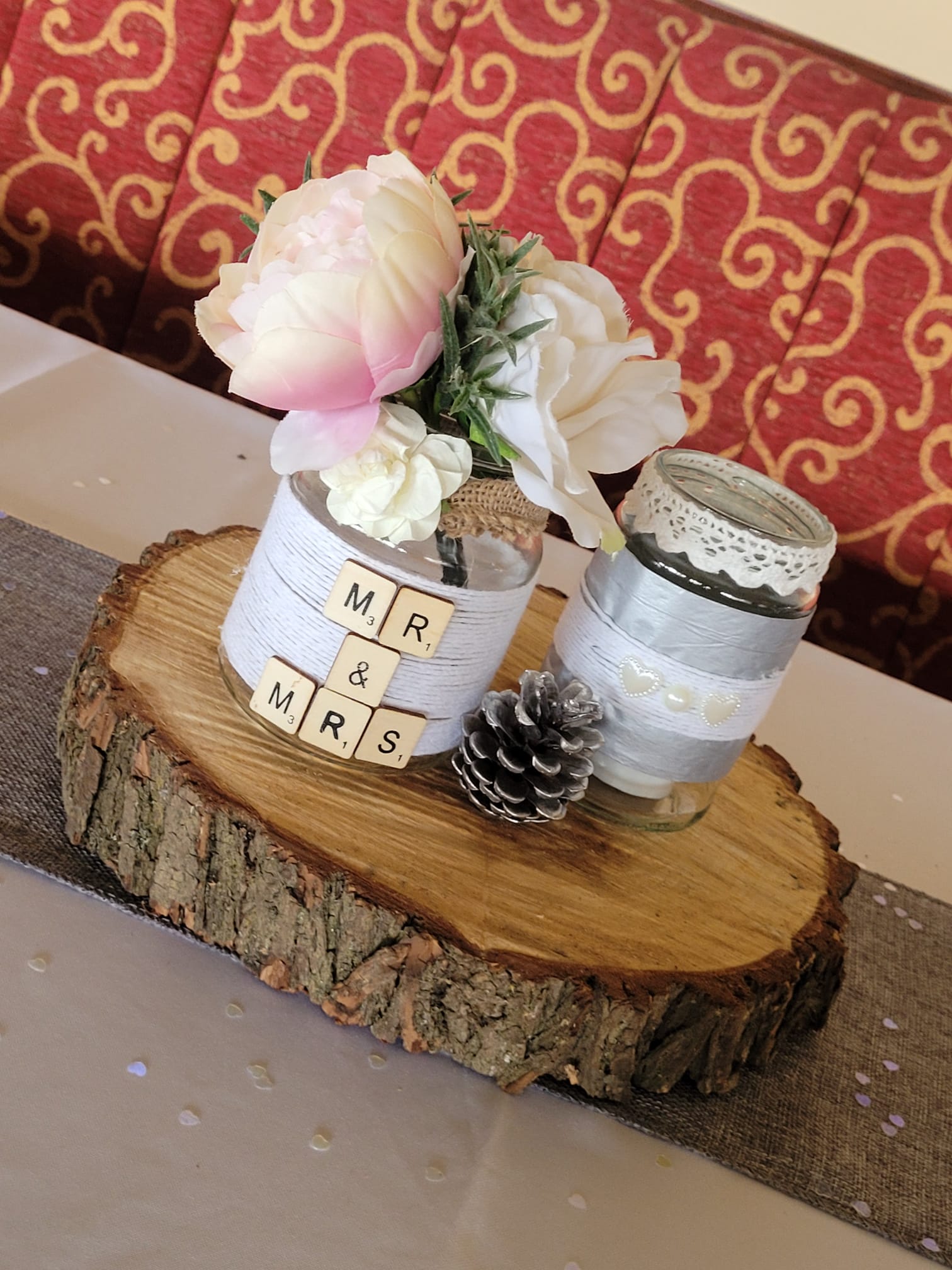 With Artificial Cream & Pink Roses