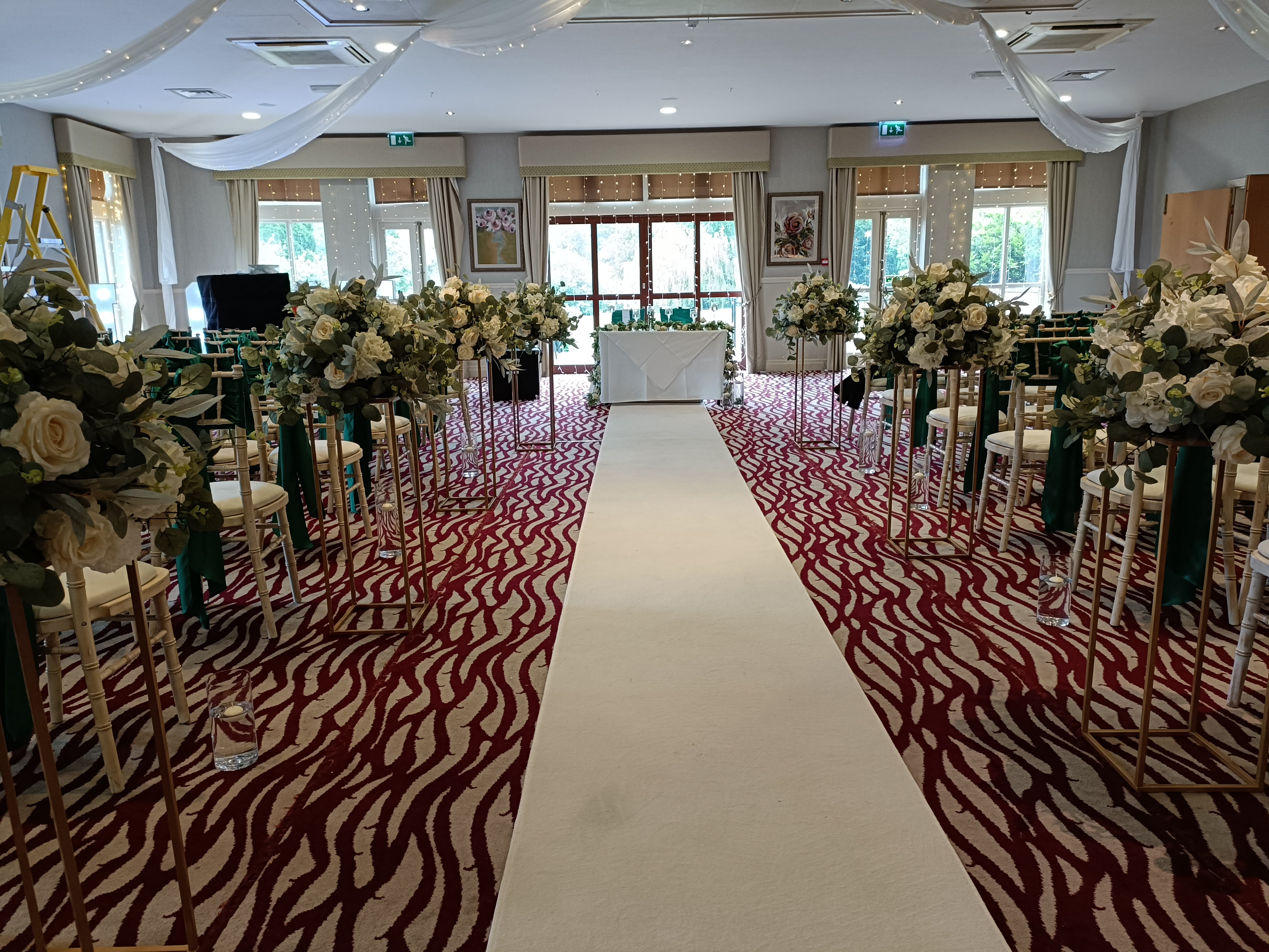 Gold Geometric Stand With Greenery & Ivory & Florals