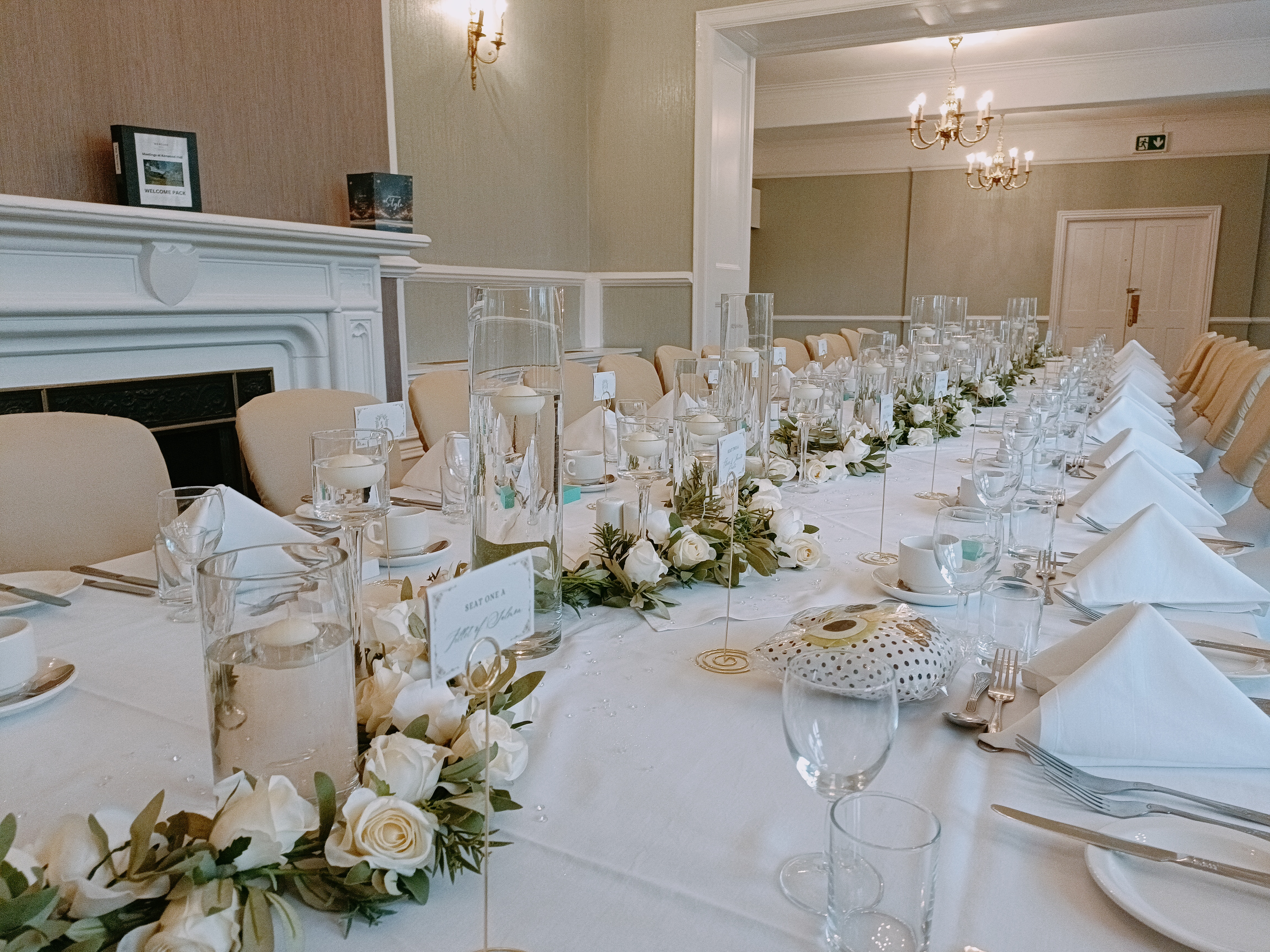 Cylinder Vases & Artificial Cream Rose Garlands