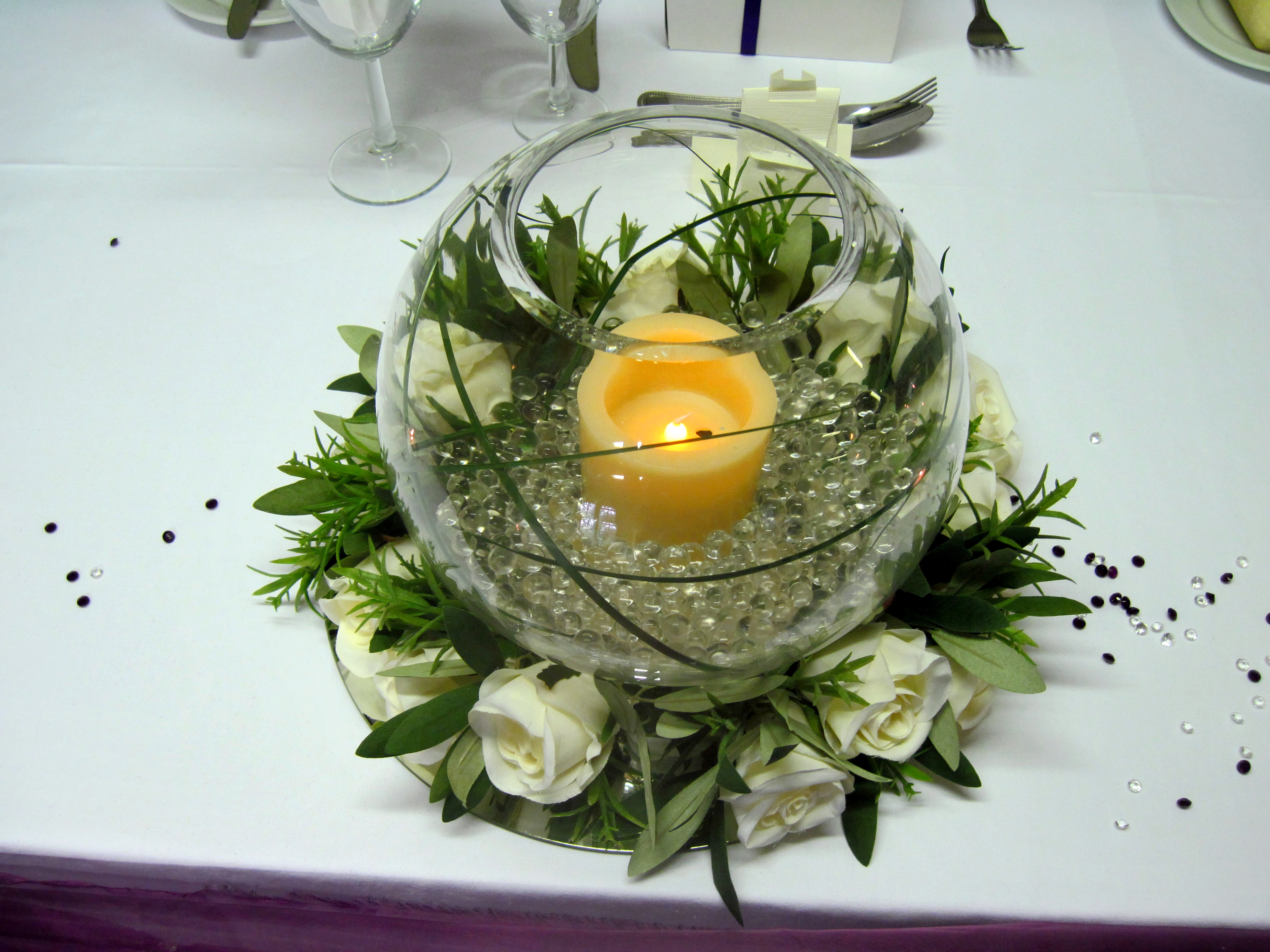 With LED Candle & Cream Rose Wreath