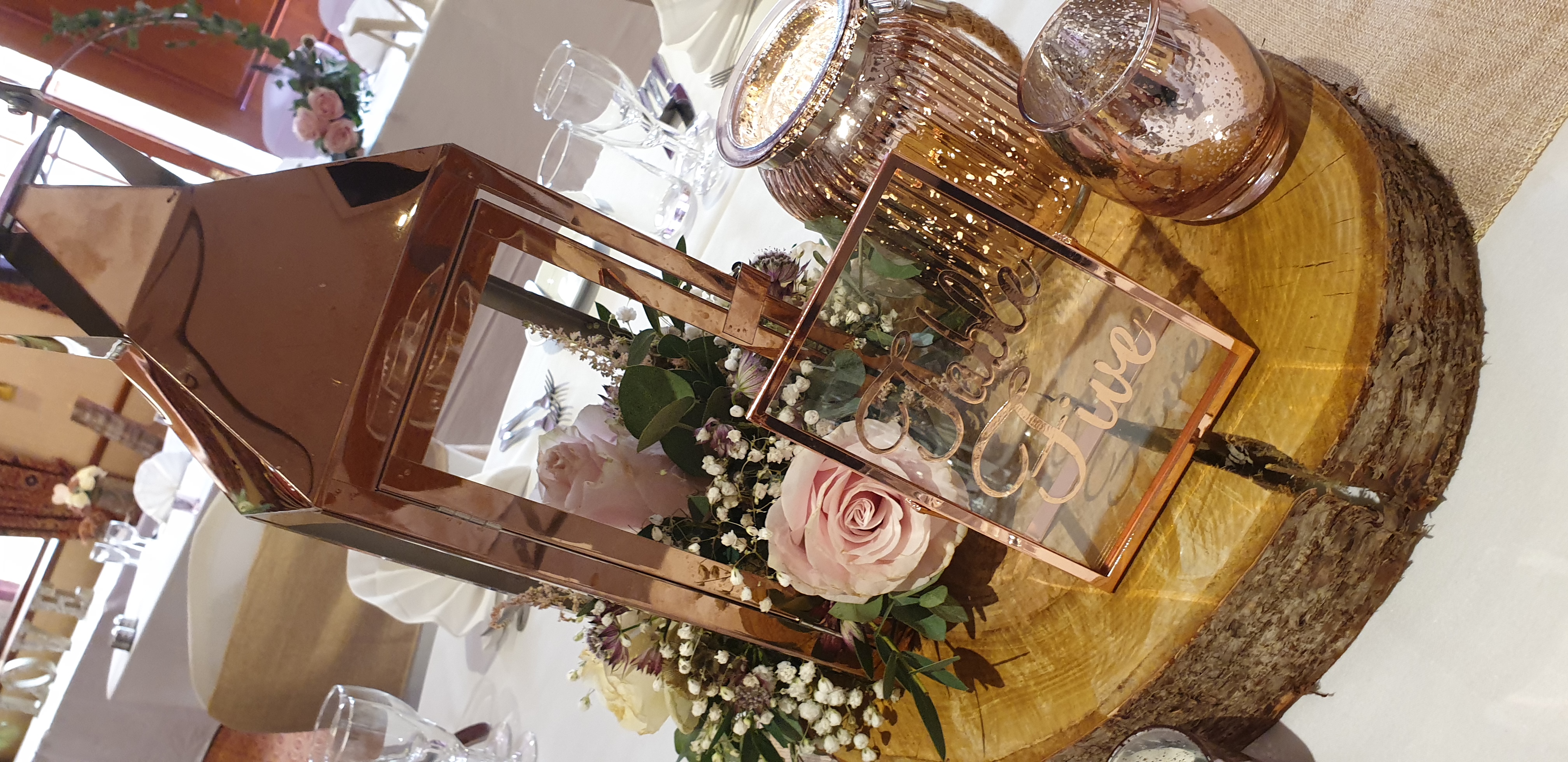 Rose Gold Mixed Quintet With Fresh Blush Pink & Ivory Florals With Greenery