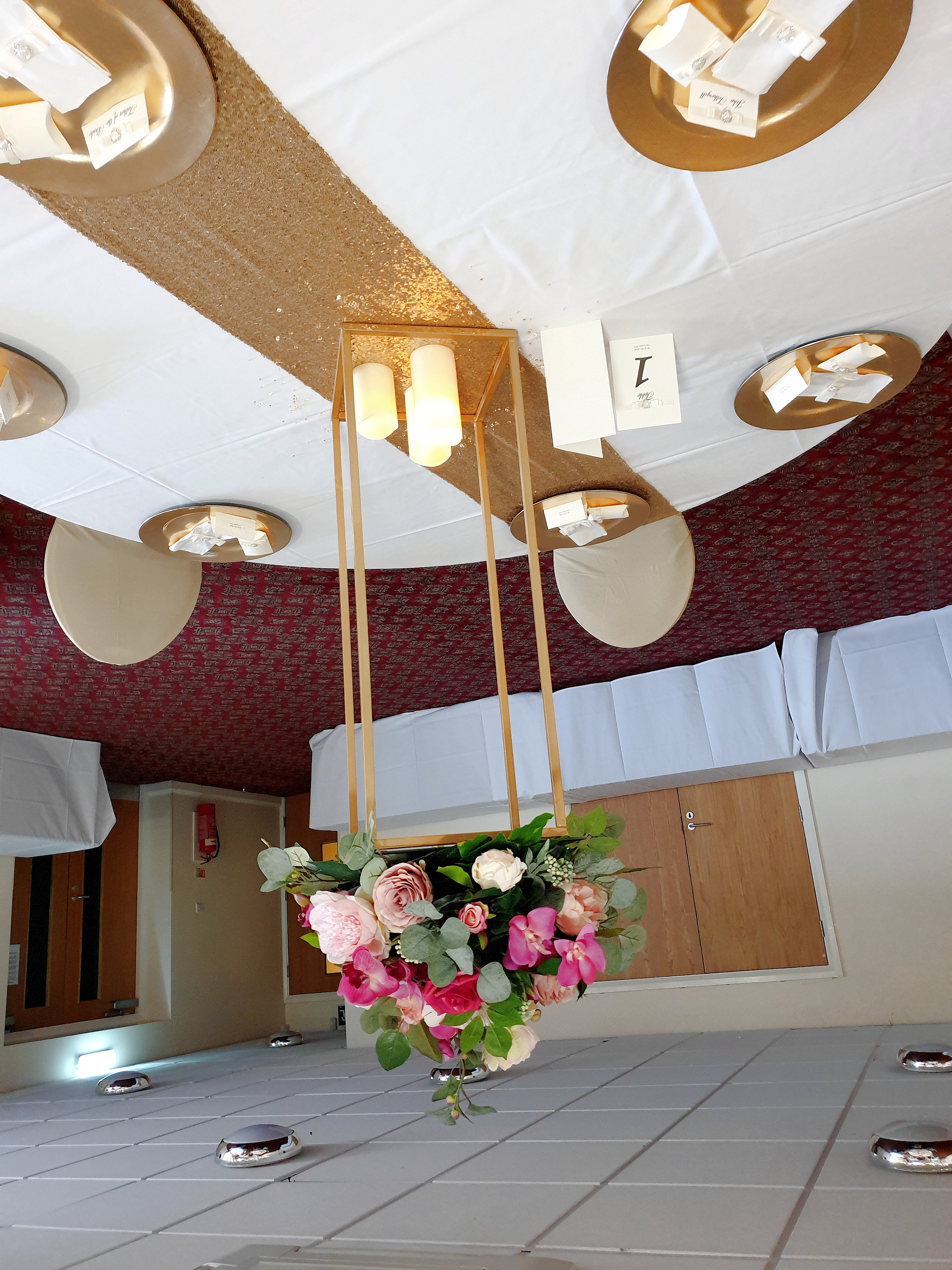 Gold Geometric Stand With Greenery & Pink & Florals