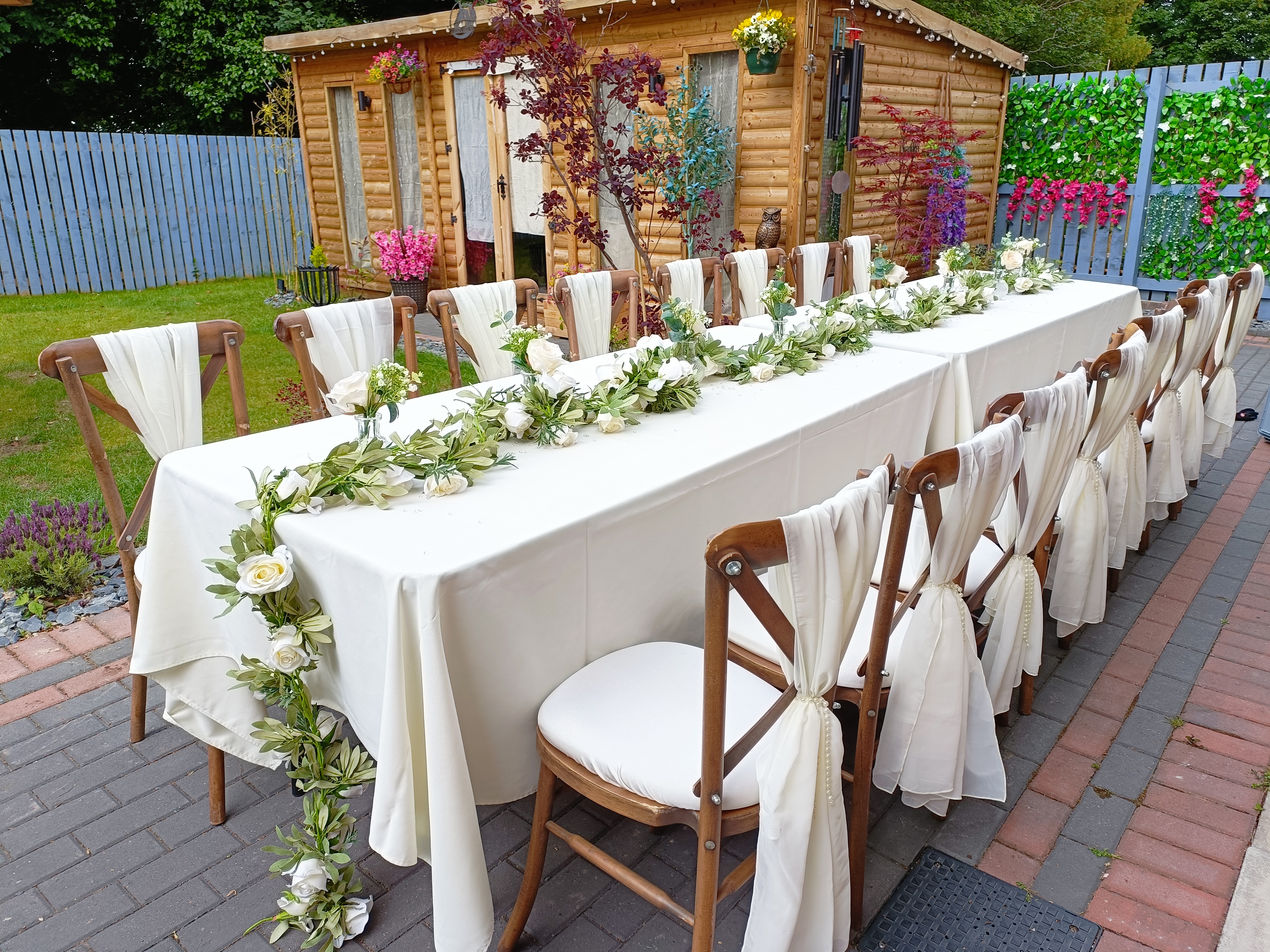 Bud Vases & Artificial Cram Rose Garlands