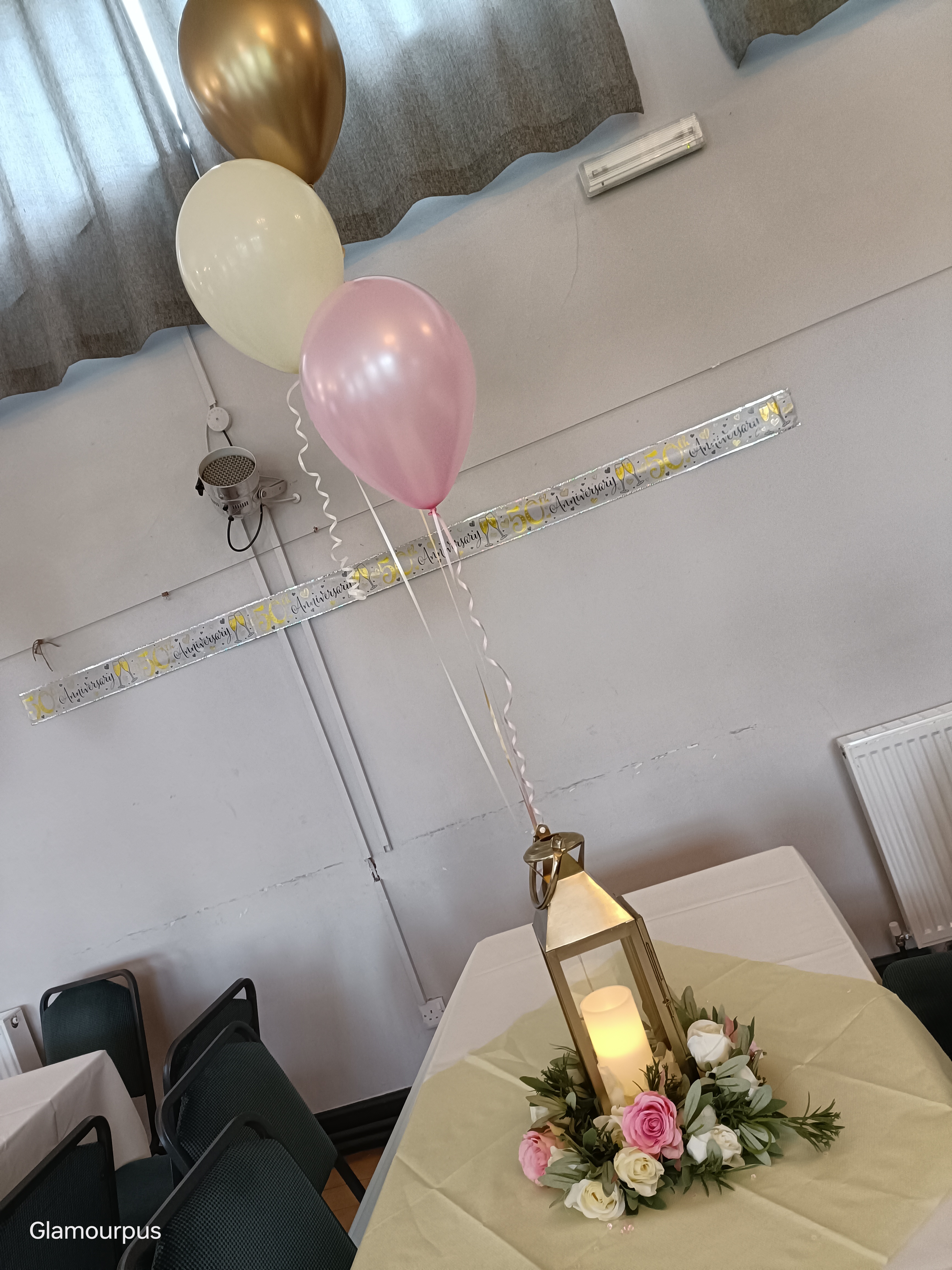 With Artificial Cream & Baby Pink Rose Wreaths & Balloon Trio