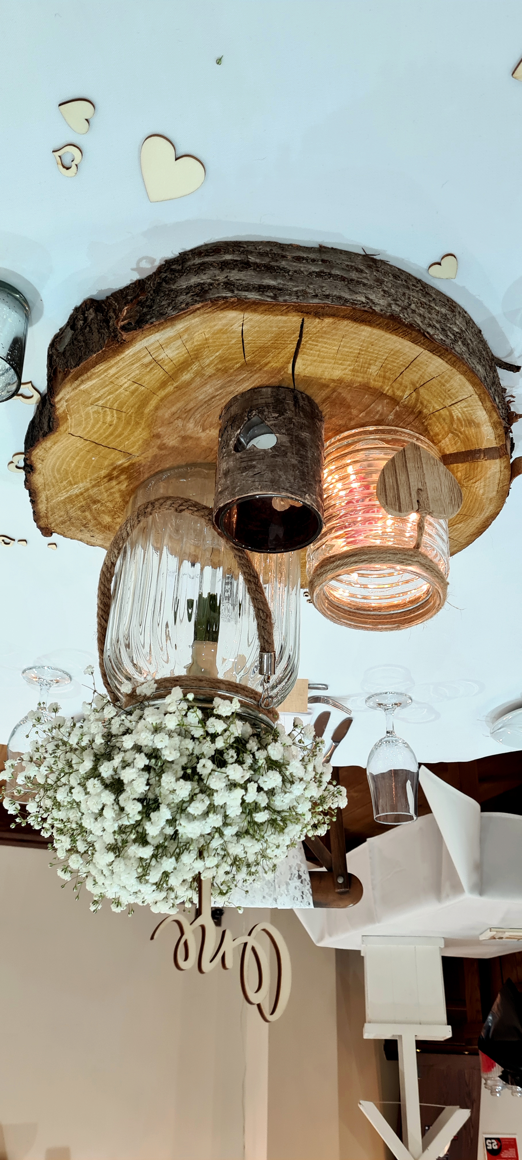 Rustic Mixed Trio Centrepiece With Gypsophila.