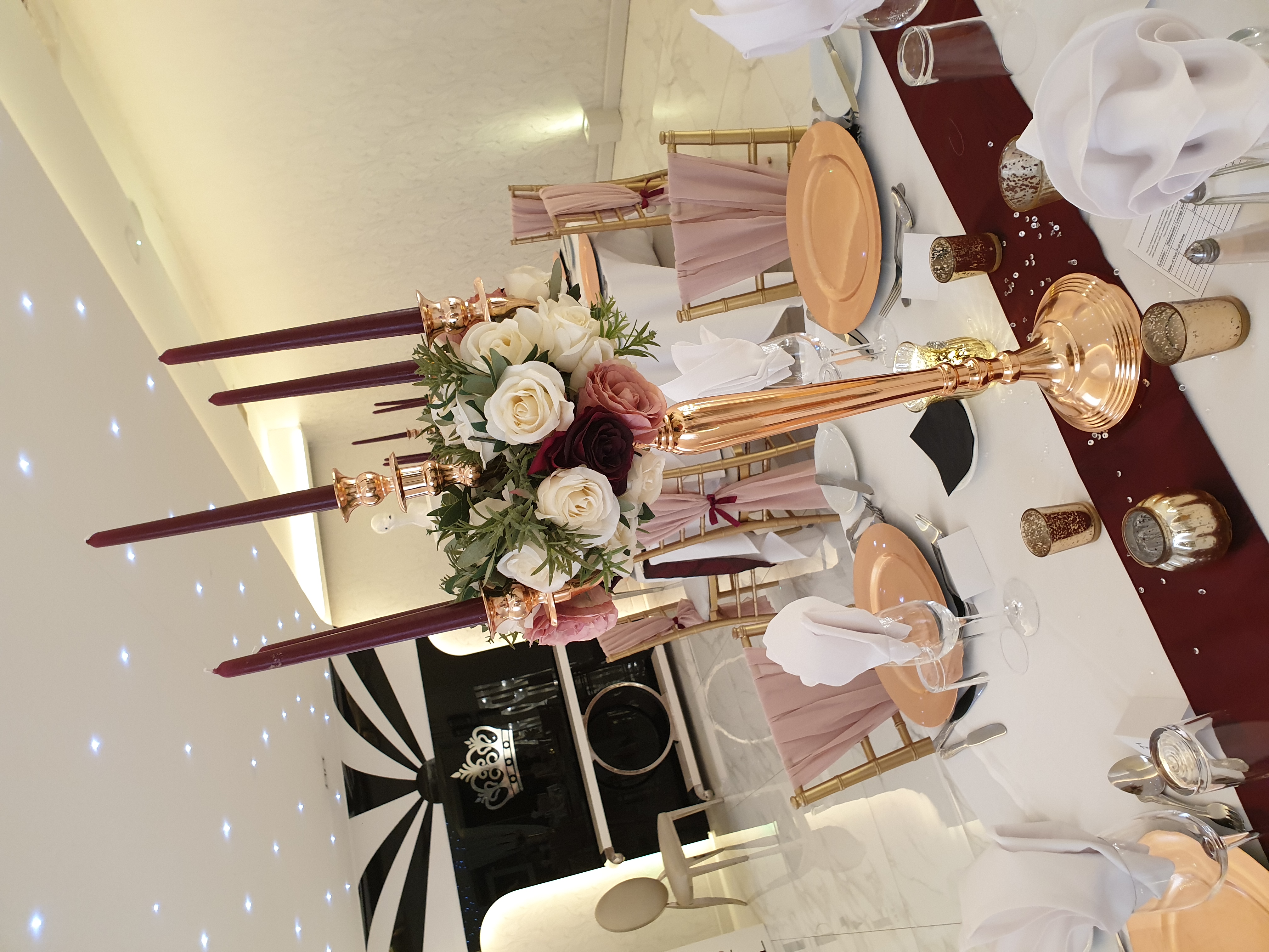  With Cream, Blush & Dark Red Rose Wreaths.