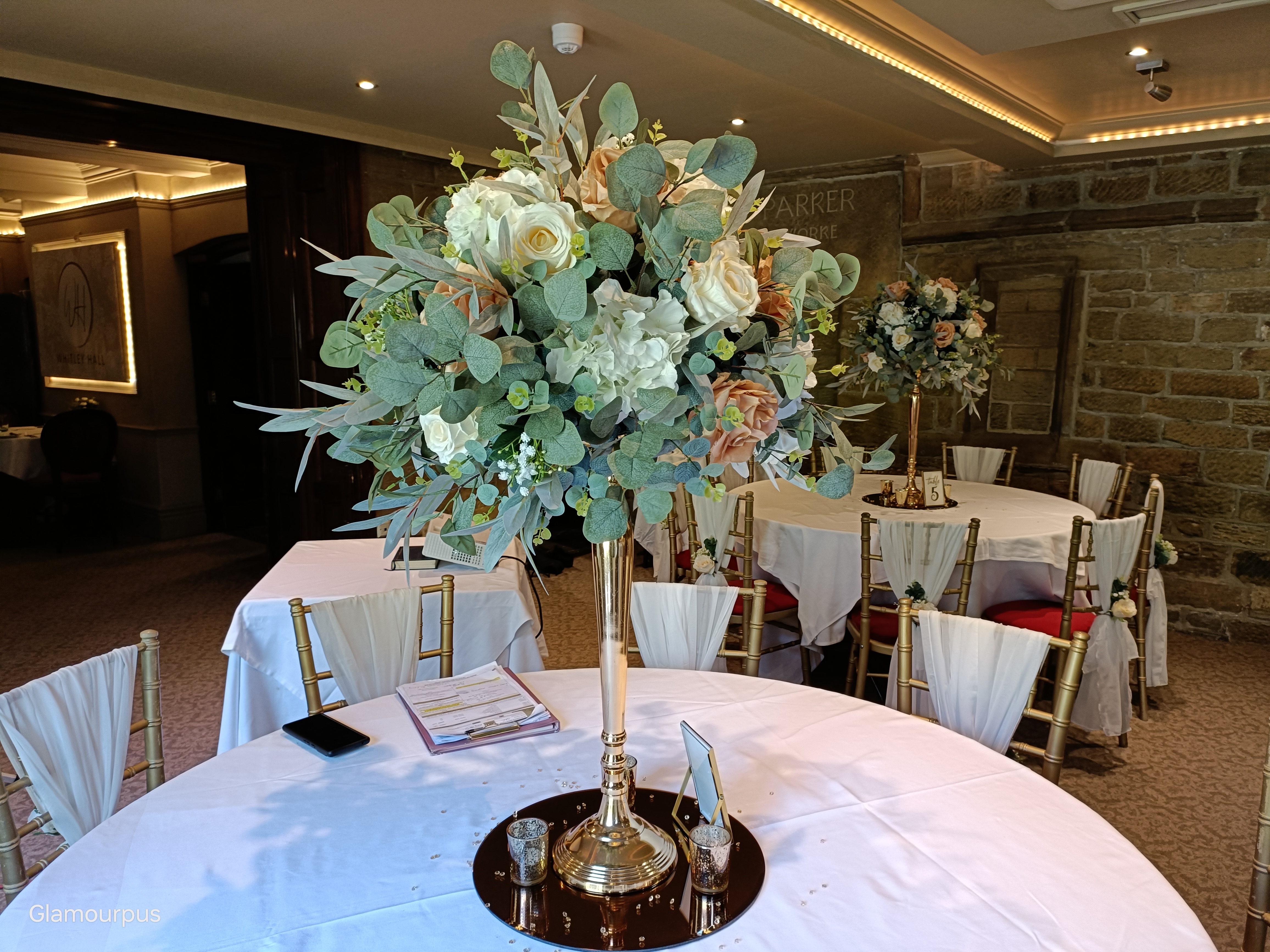 Flower Bomb on Gold Stem with Champagne Accents