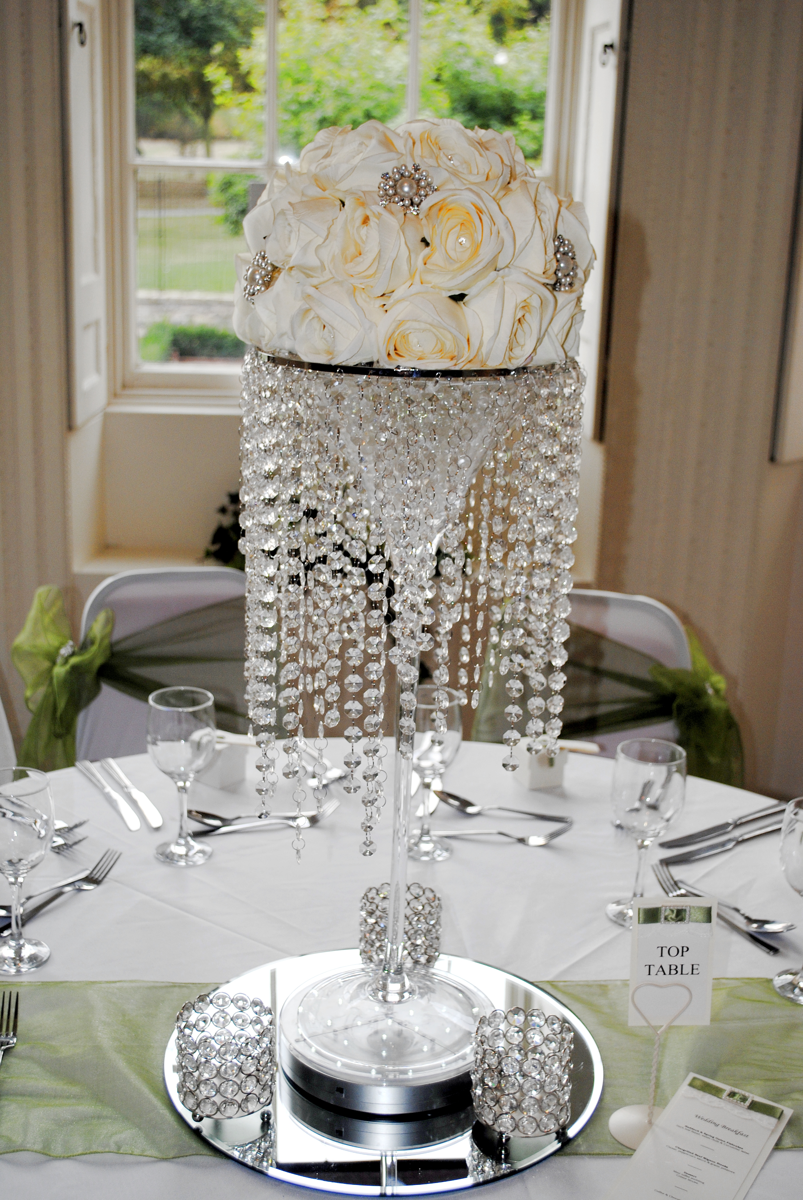 With Cream Rose Dome, Diamante Skirt & Pearl Brooches