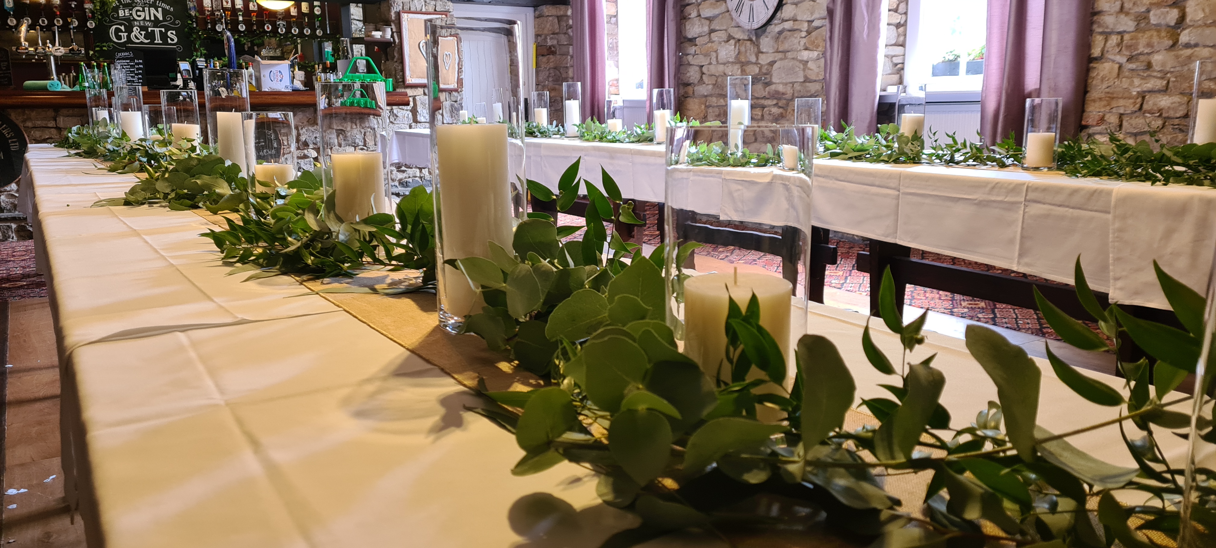 Cylinder Vases With Fresh Mixed Greenery Garlands