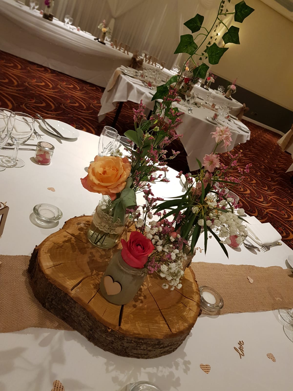 With Fresh Gypsophila & Peach & Coral Roses.