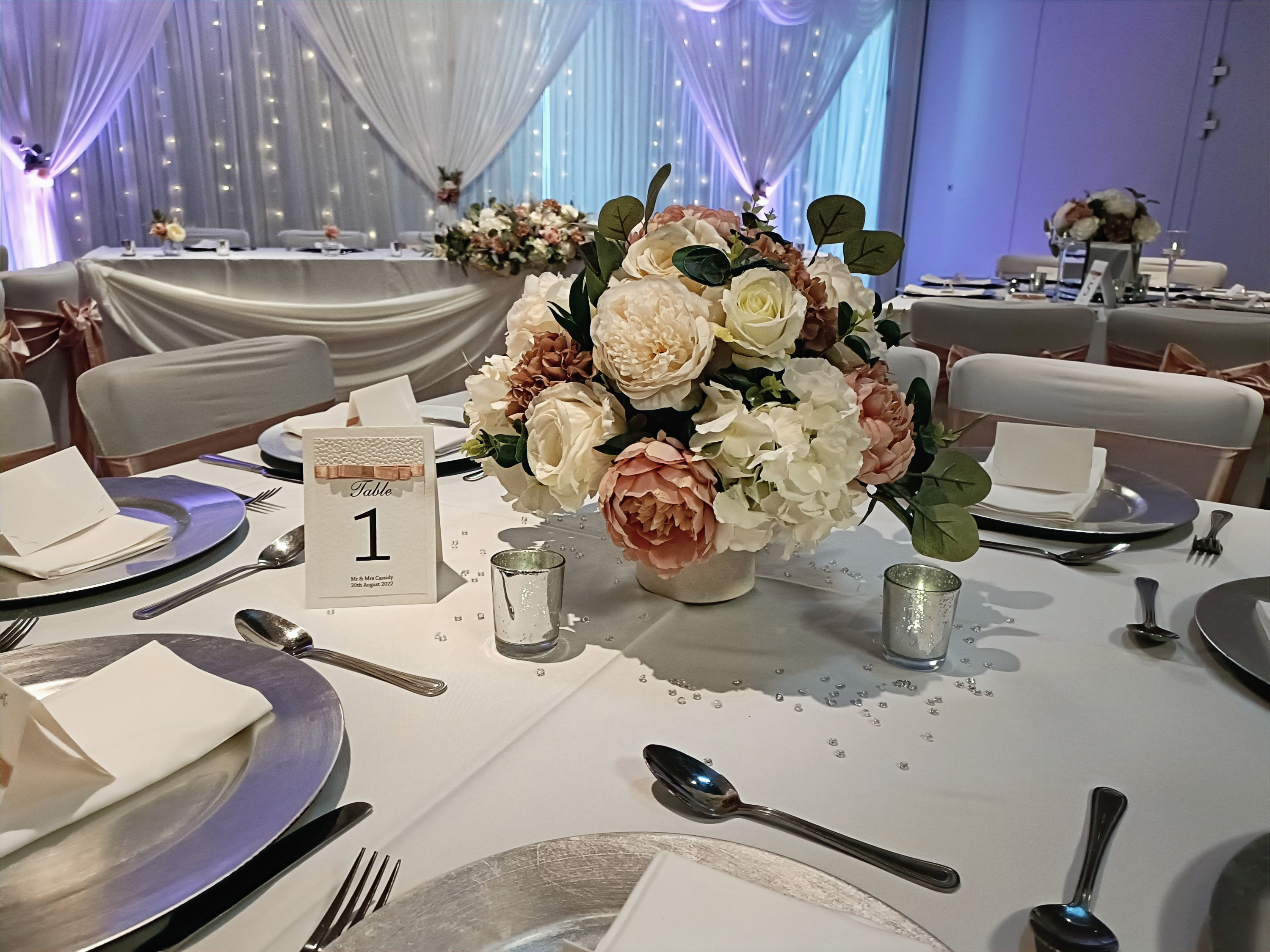 With Artificial Ivory & Pink Hydrangea, Rose & Peony & Eucalyptus