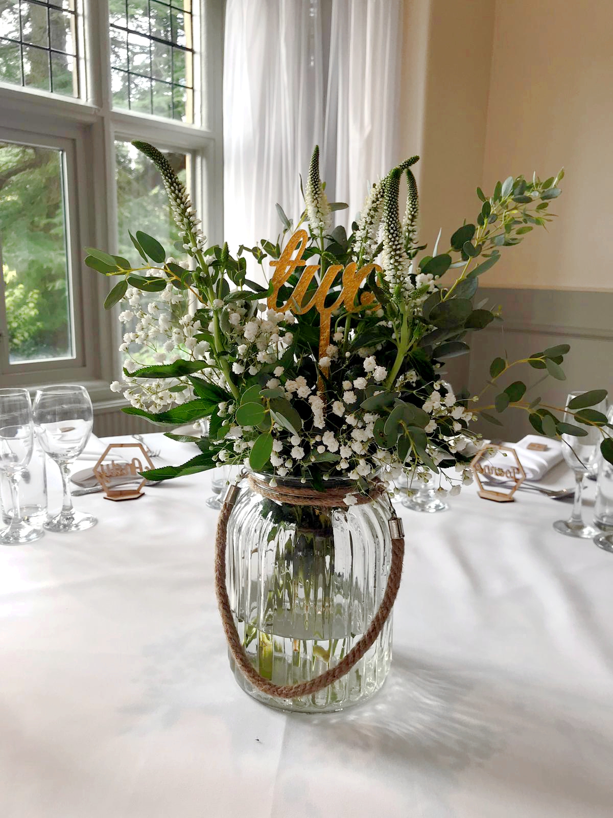 With Fresh Eucalyptus & Gypsophila.