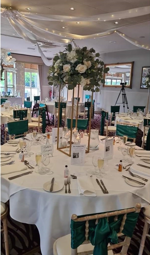 Gold Geometric Stand With Greenery & Ivory & Florals