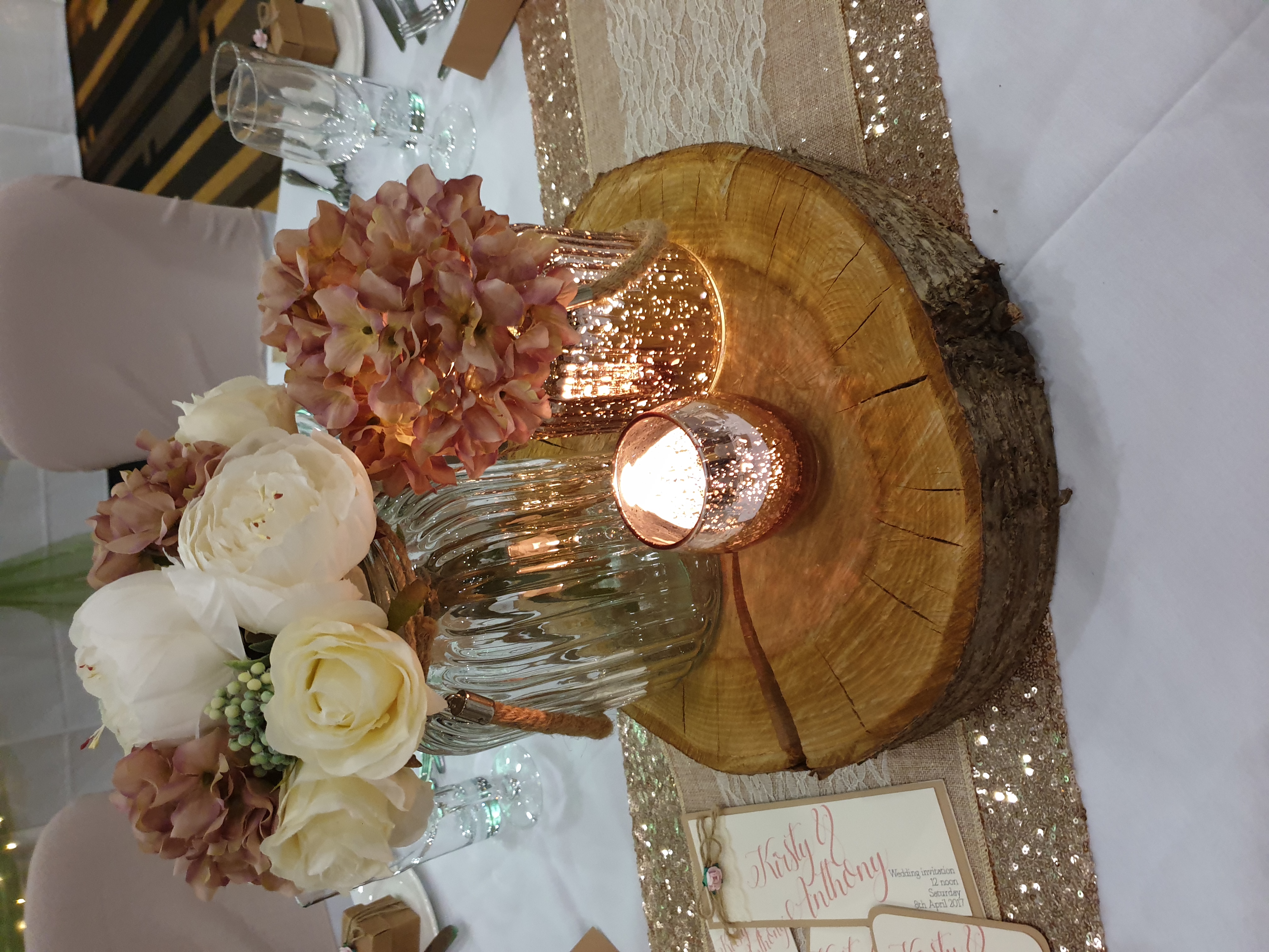 Rose Gold Mixed Trio With Artificial Ivory & Blush Rose & Hydrangeas 2nd Posy Of Hydrangea