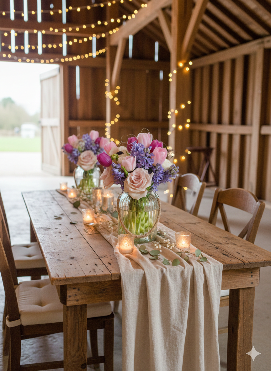 With Fresh Anemone, Tulips, Roses & Hyacinth.