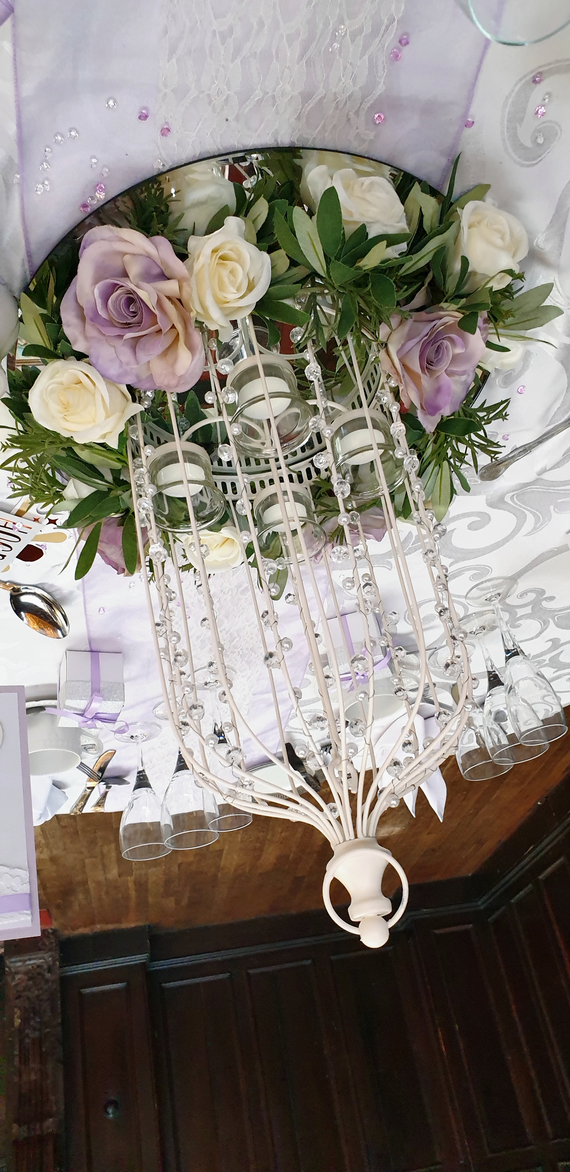 With Artificial Cream & Lilac Rose Garlands