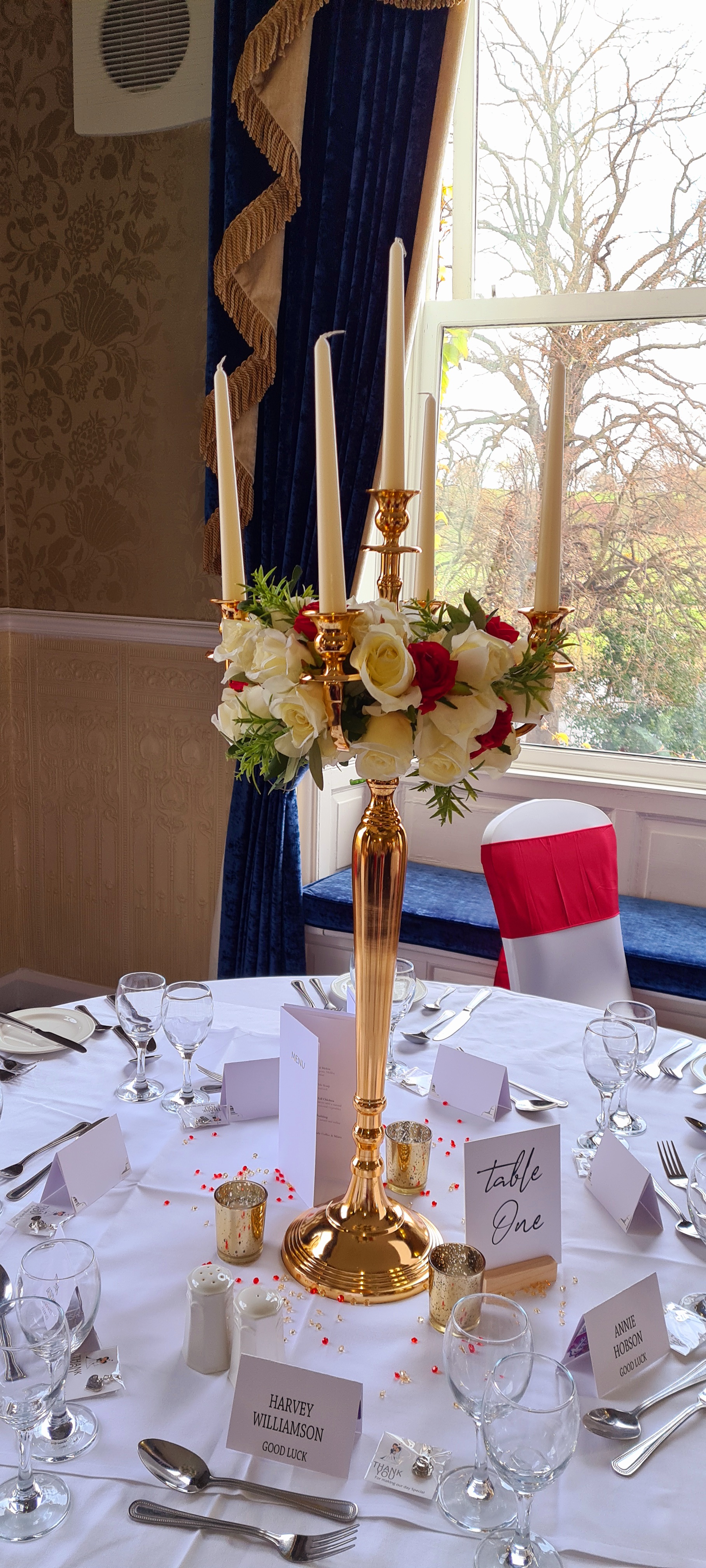 With Artificial Cream & Red Rose Wreaths