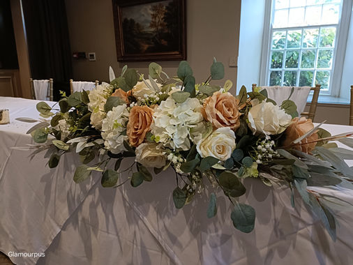 Artificial Ivory, Champagne & Greenery Long & Low