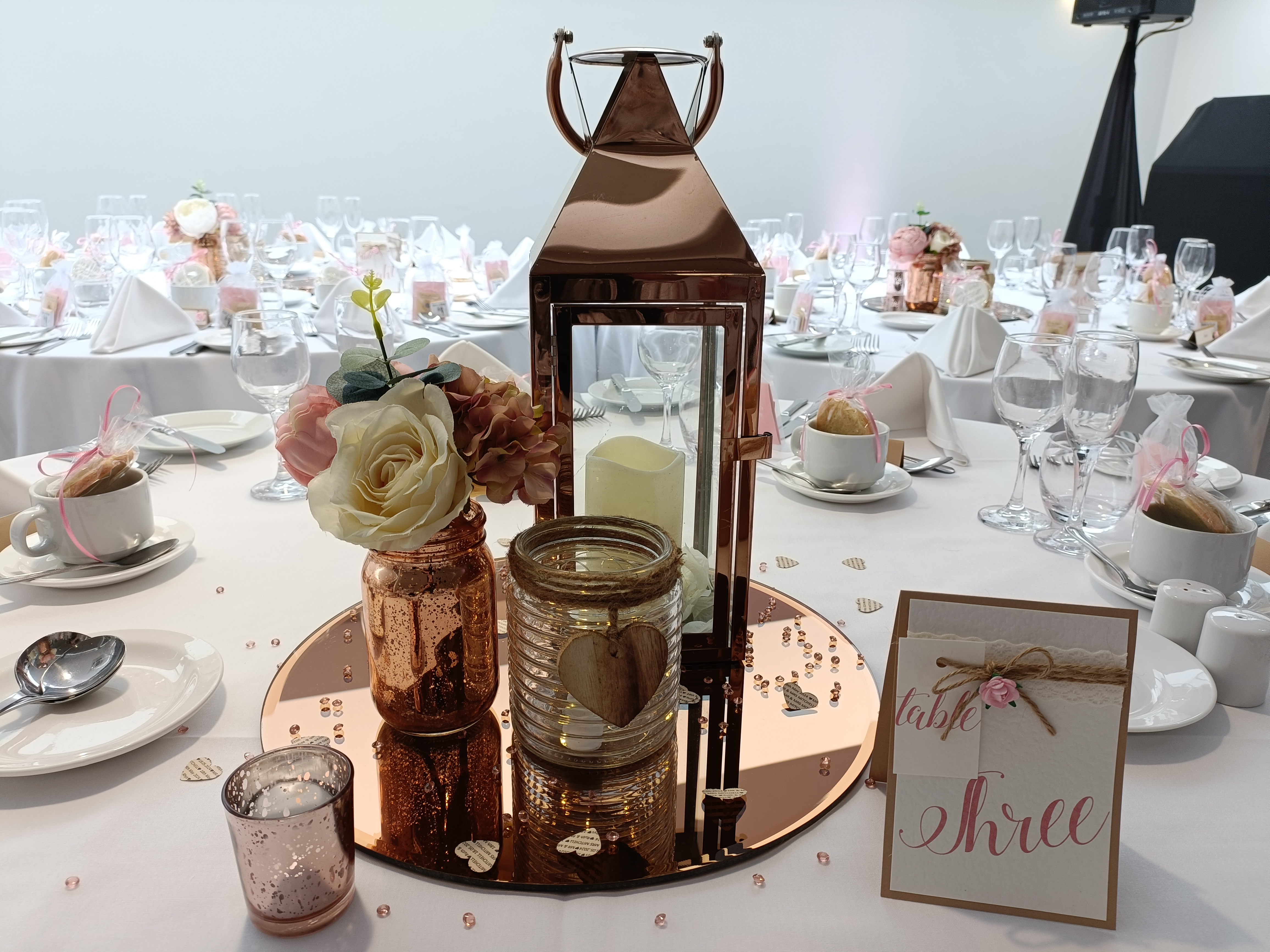 Rose Gold Mixed Trio With Artificial Ivory & Blush Rose & Hydrangeas