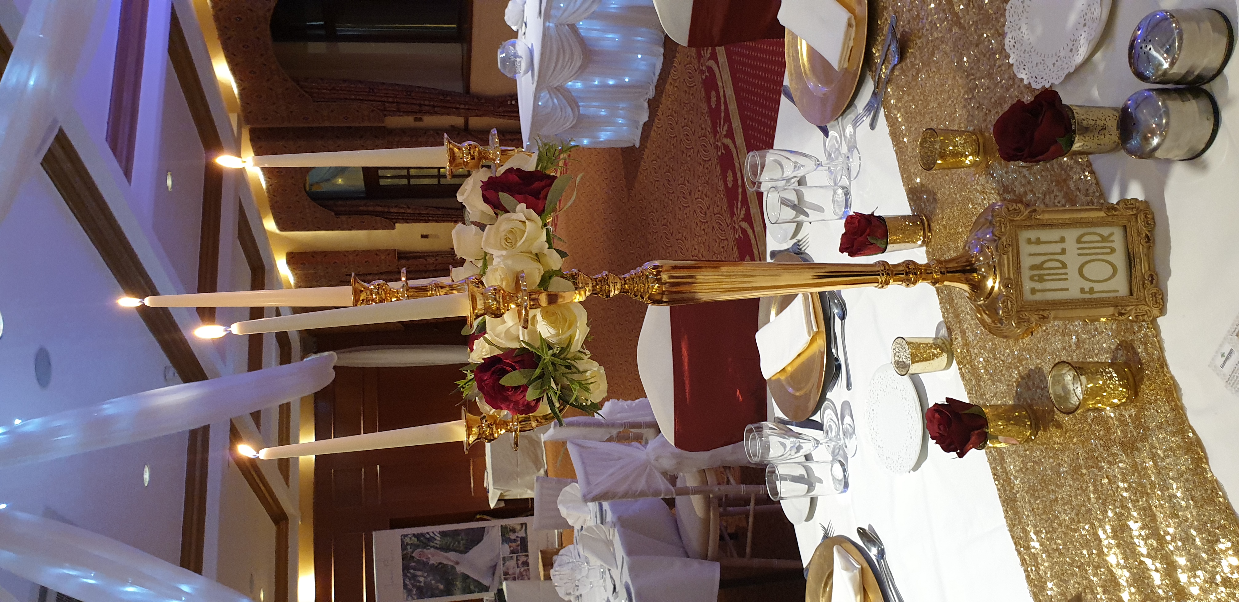 With Cream & Dark Red Rose Wreaths.