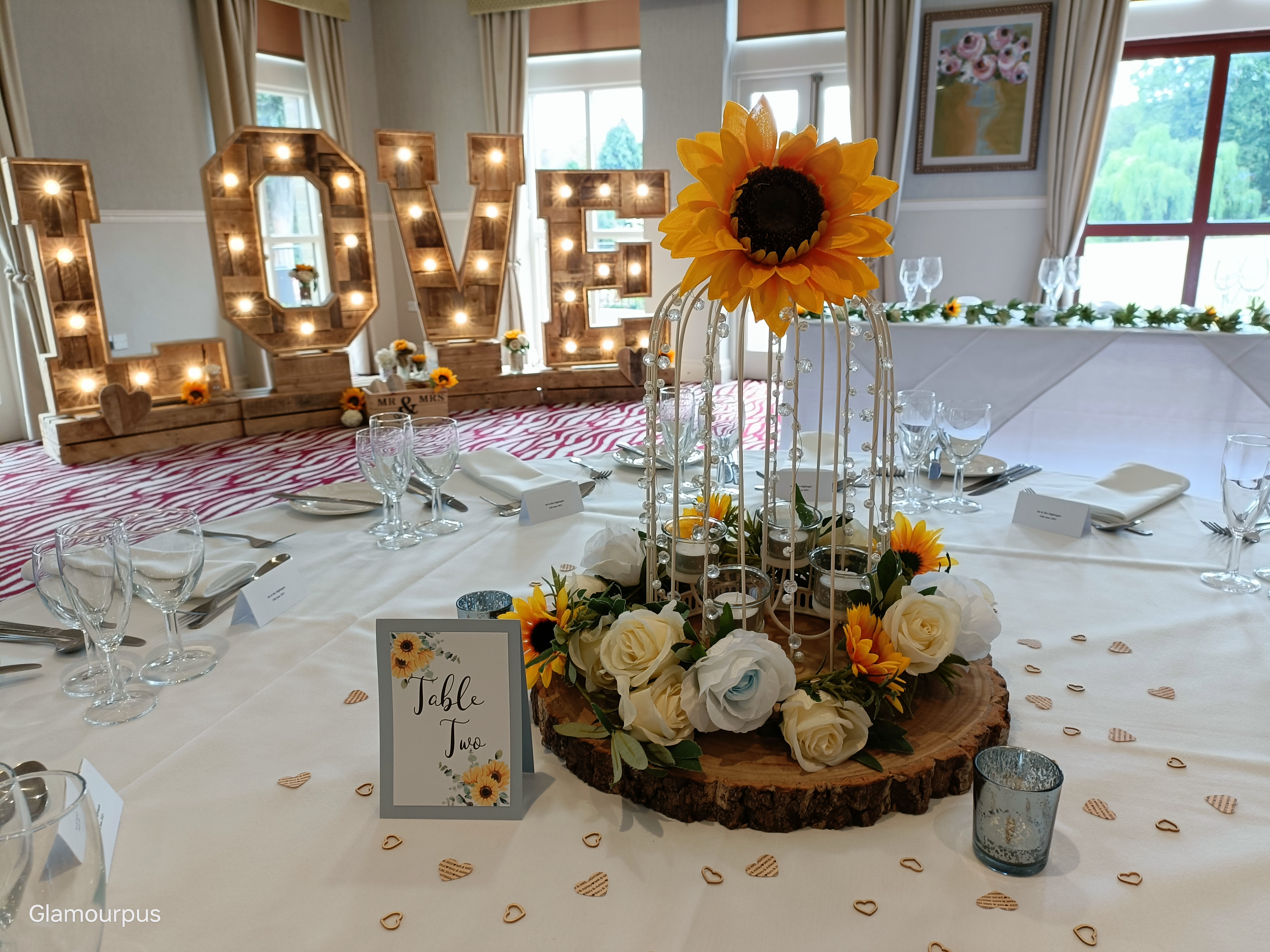 With Artificial Cream, Light Blue Roses & Sunflower Garlands