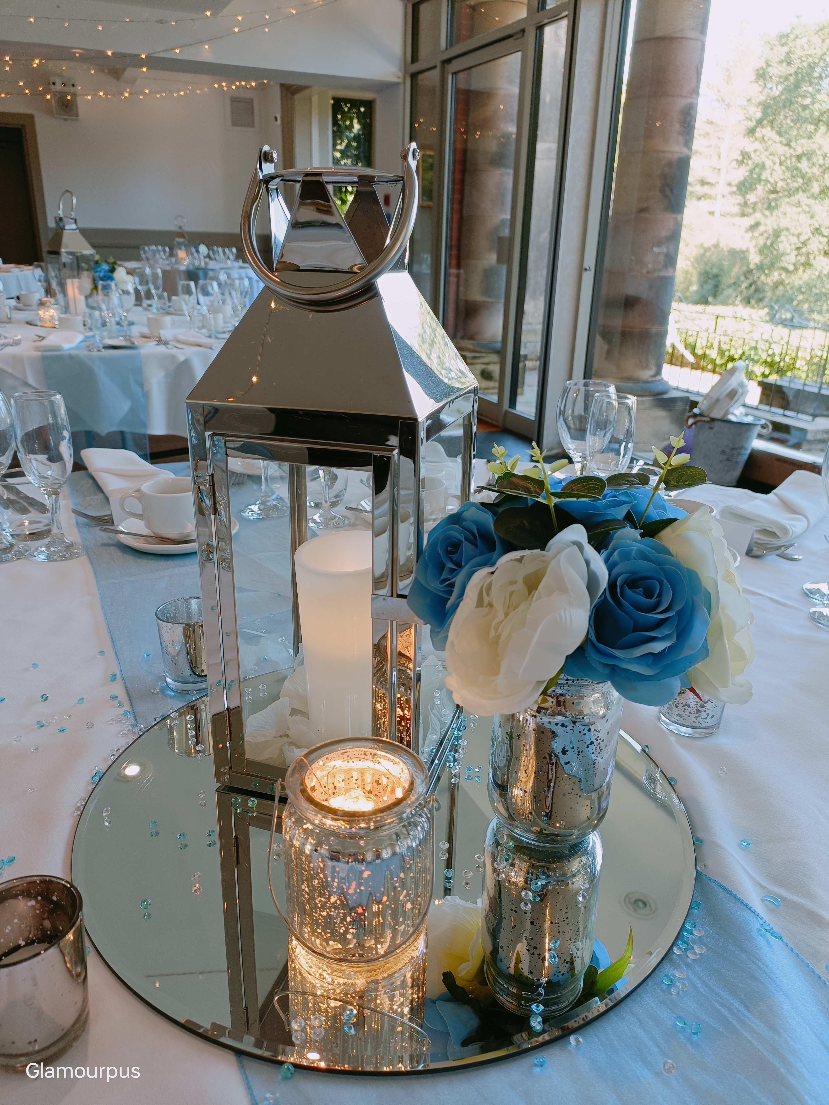 With Ivory & Pale Blue Posy in Additional Duo Of Silver Mercury Glass