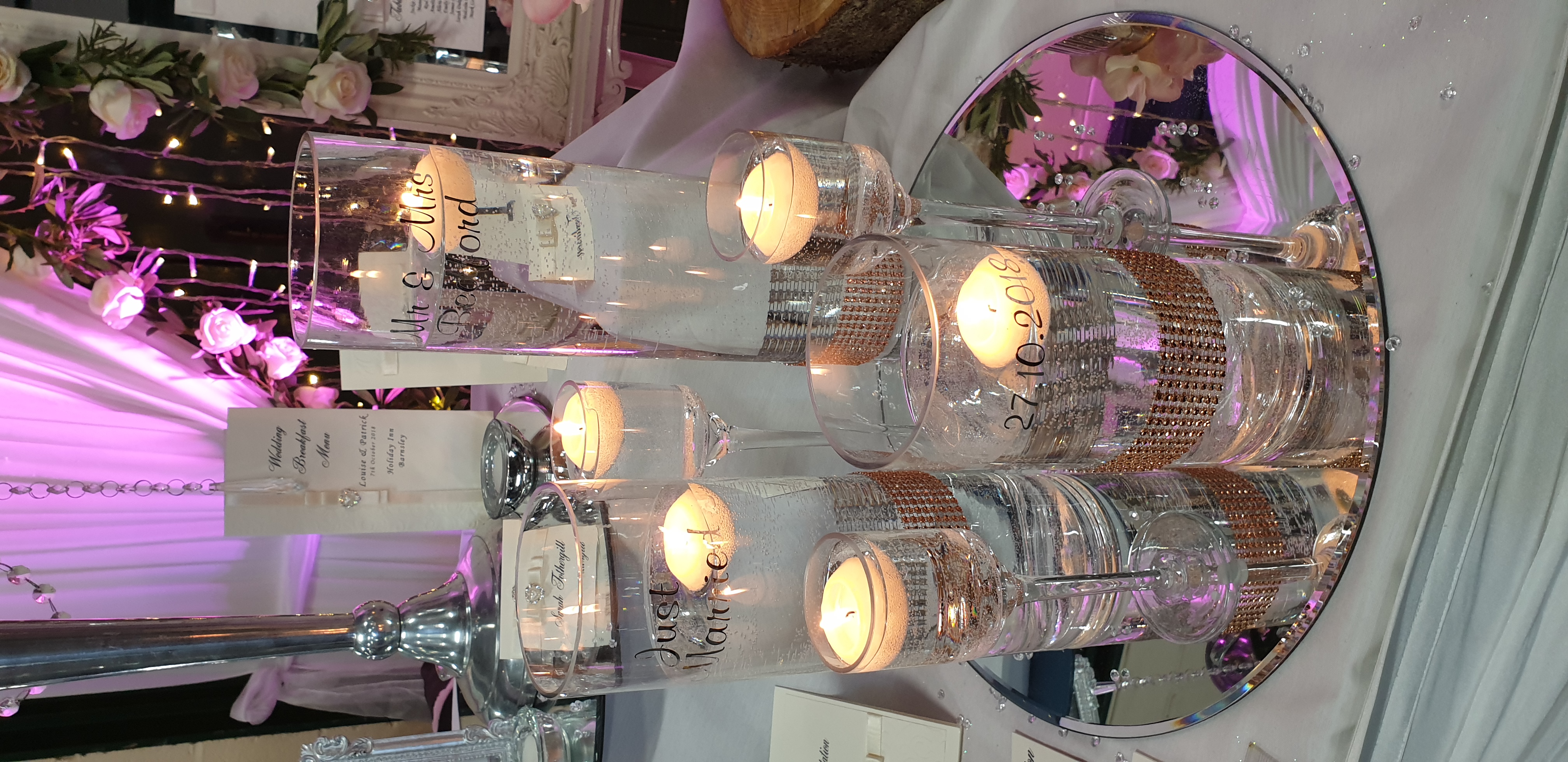 Trio of Cylinders With Rose Gold Diamante Bands & Vinyl