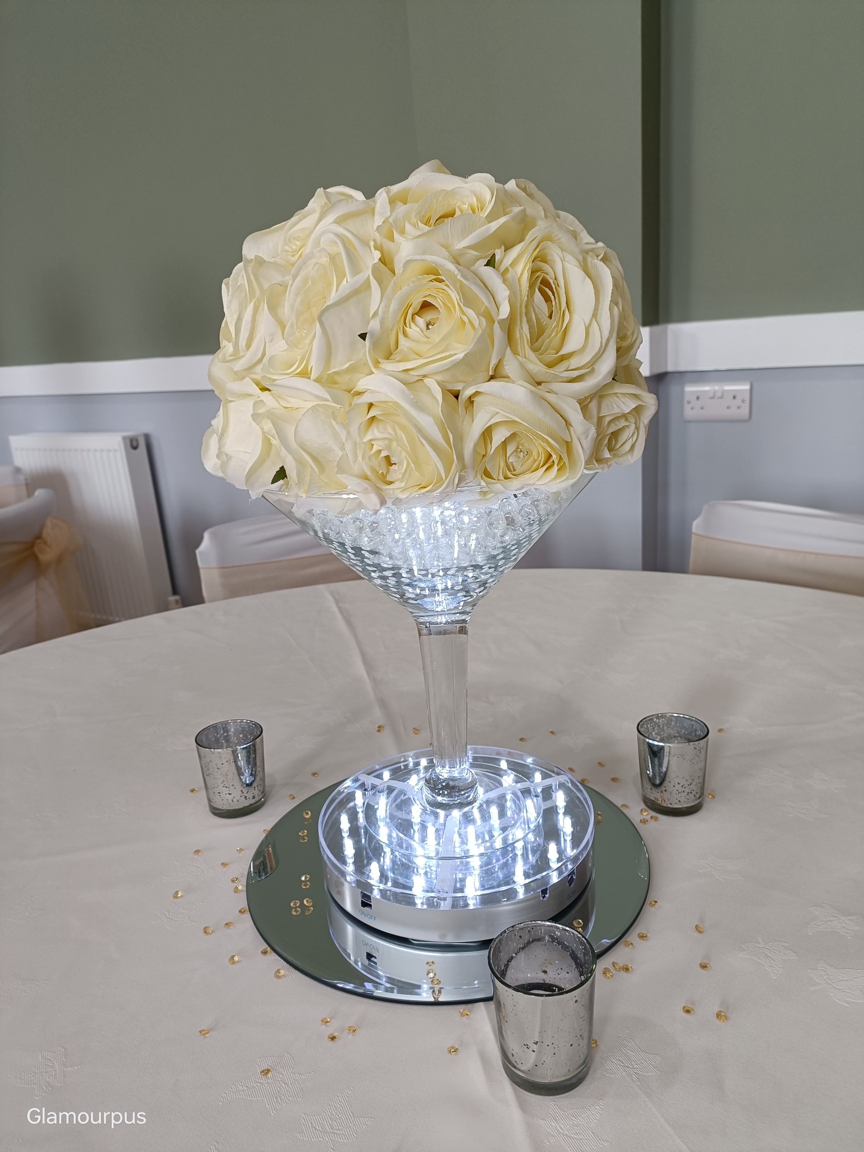 With Artificial Cream Rose Dome