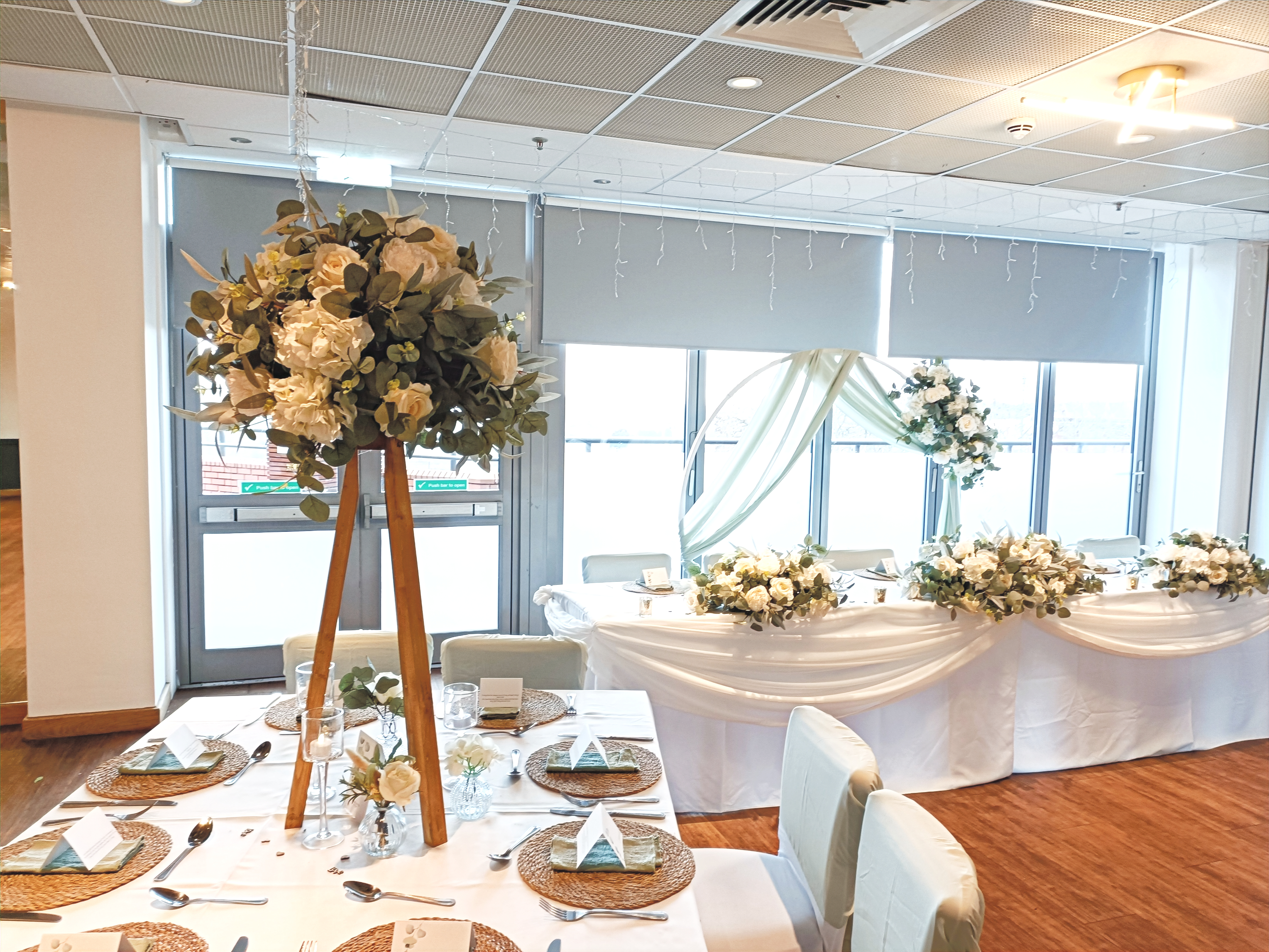 Rustic Tripod Stands With Cream & Green Toppers