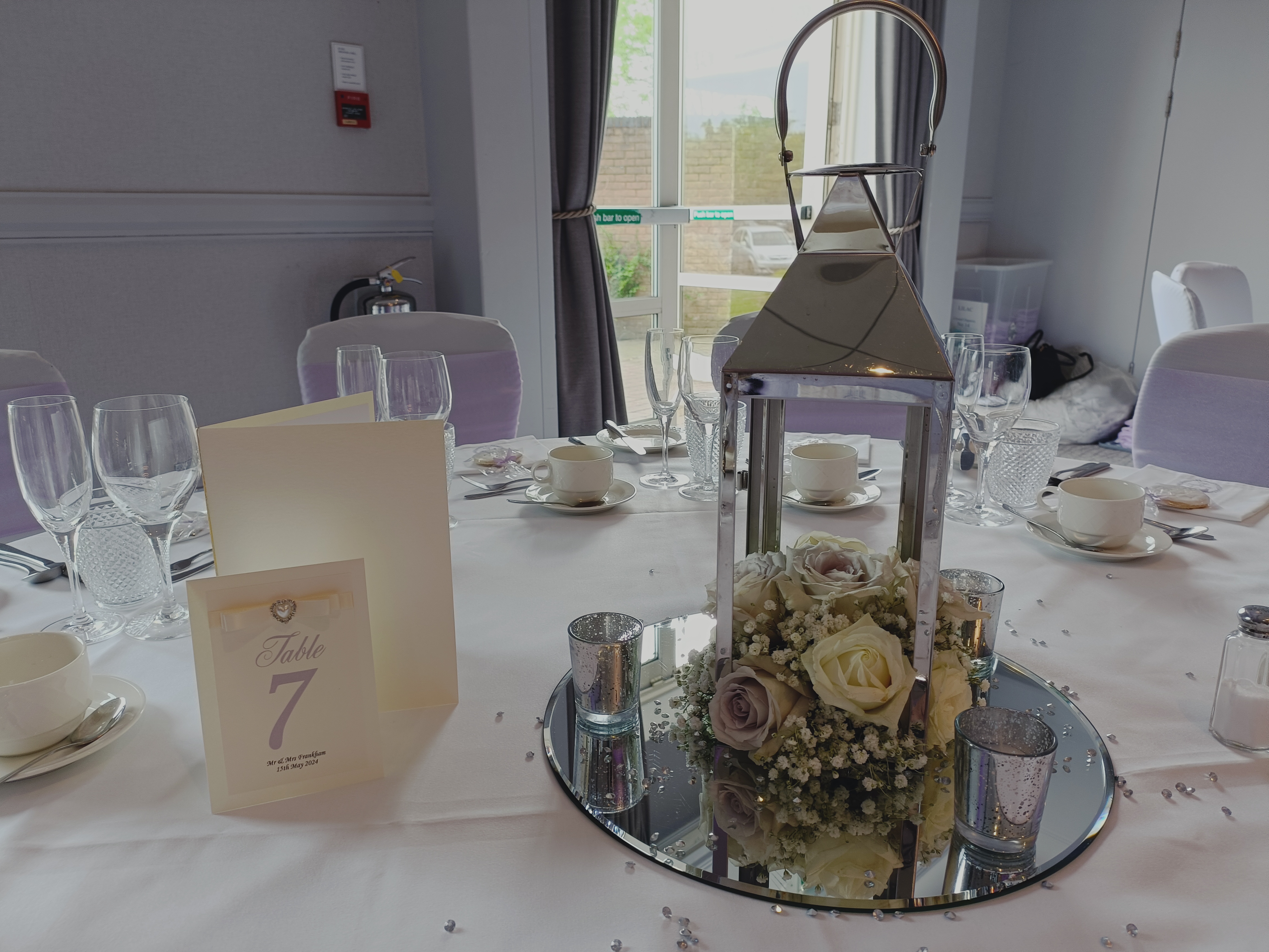 With Fresh Ivory & Lilac Roses & Gyp