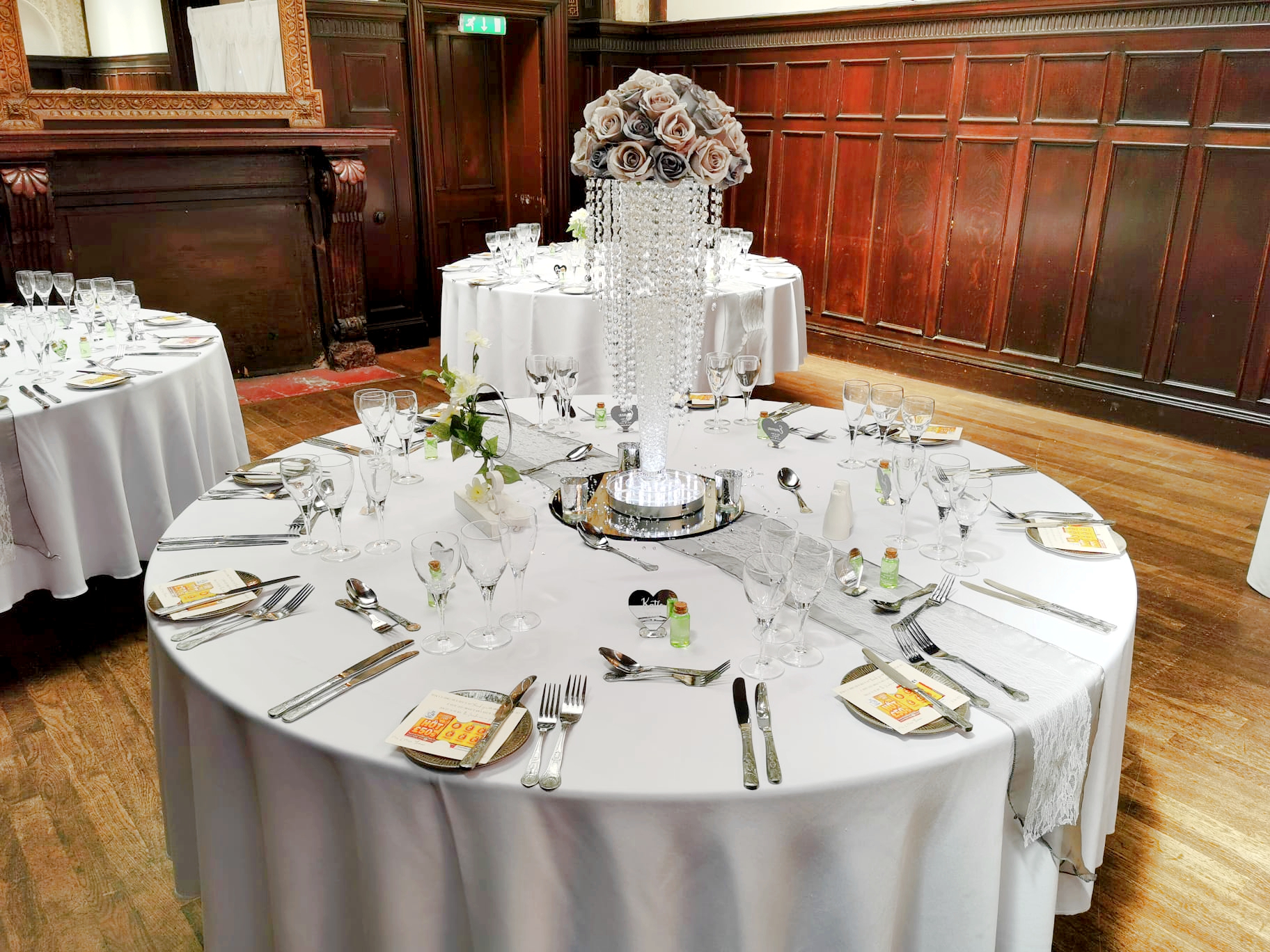 With Artificial Grey Rose Dome & Crystal Brooches 