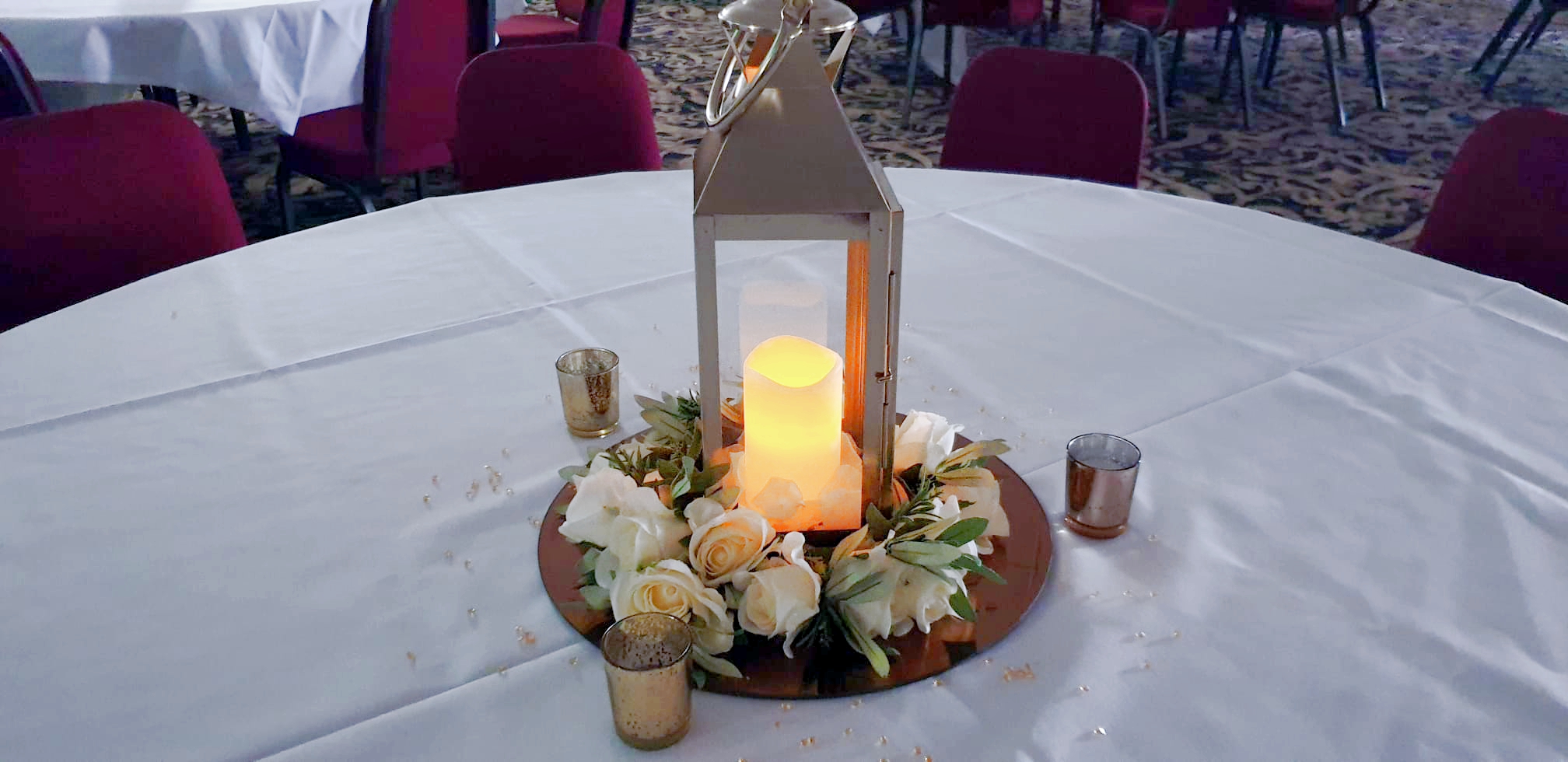 With Artificial Cream Rose Wreaths