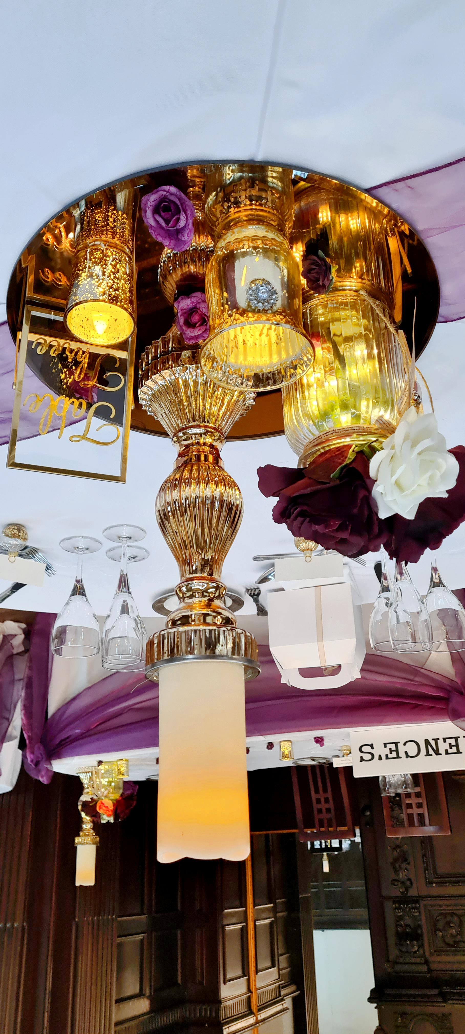 Gold Mixed Quintet With Artificial Ivory & Burgundy Roses
