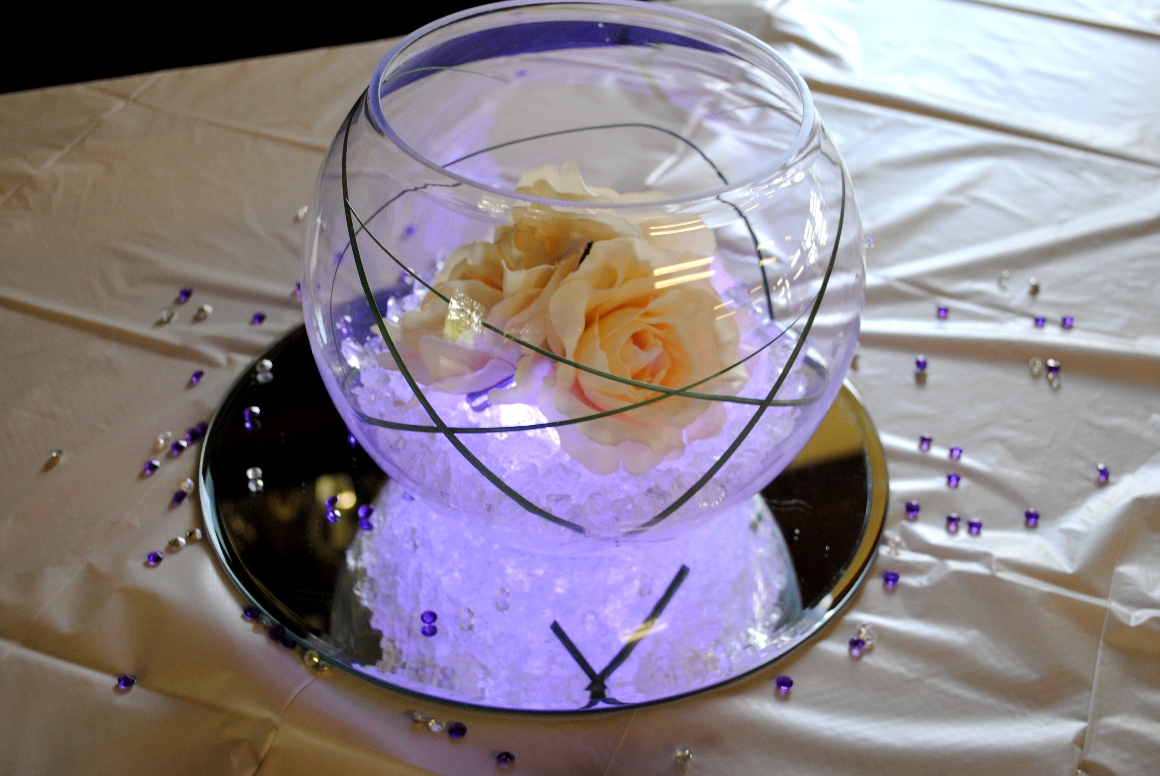 With Artificial Ivory Roses & Lilac Light