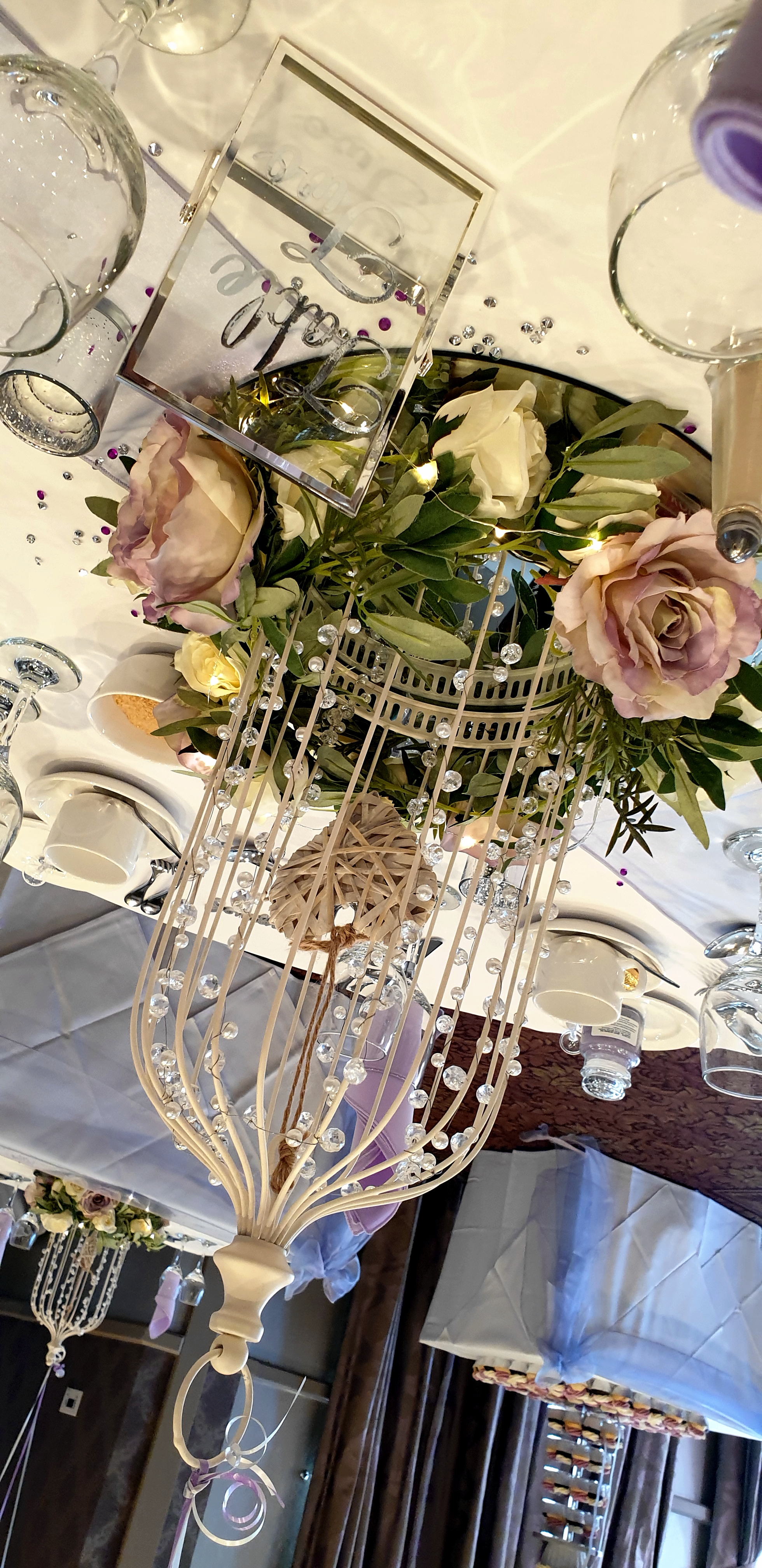 With Artificial Cream & Dusky Purple Rose Garlands