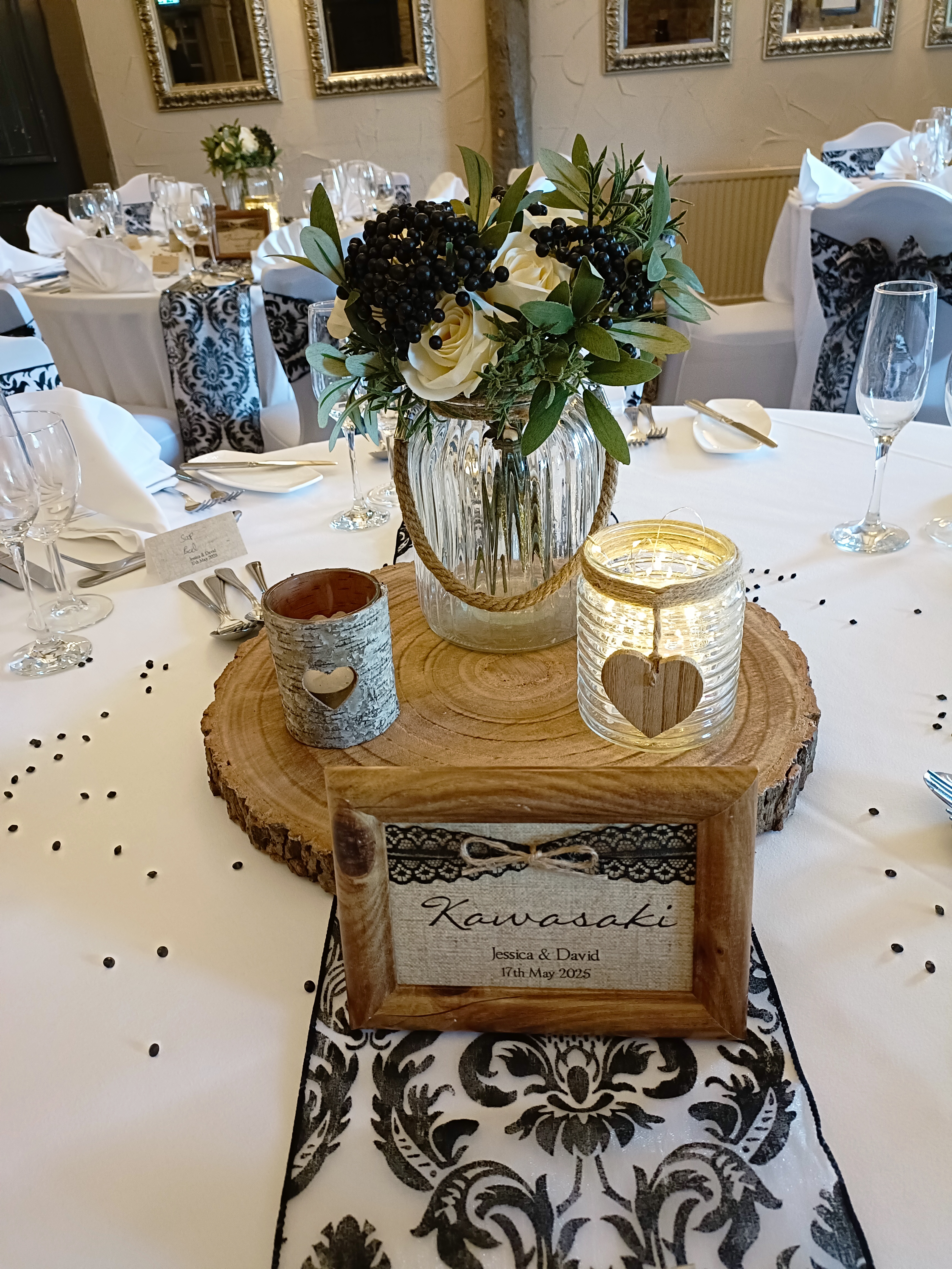 Trio Of Rustic Vases With Artificial Cream Rose, Blackberry & Greenery Posy
