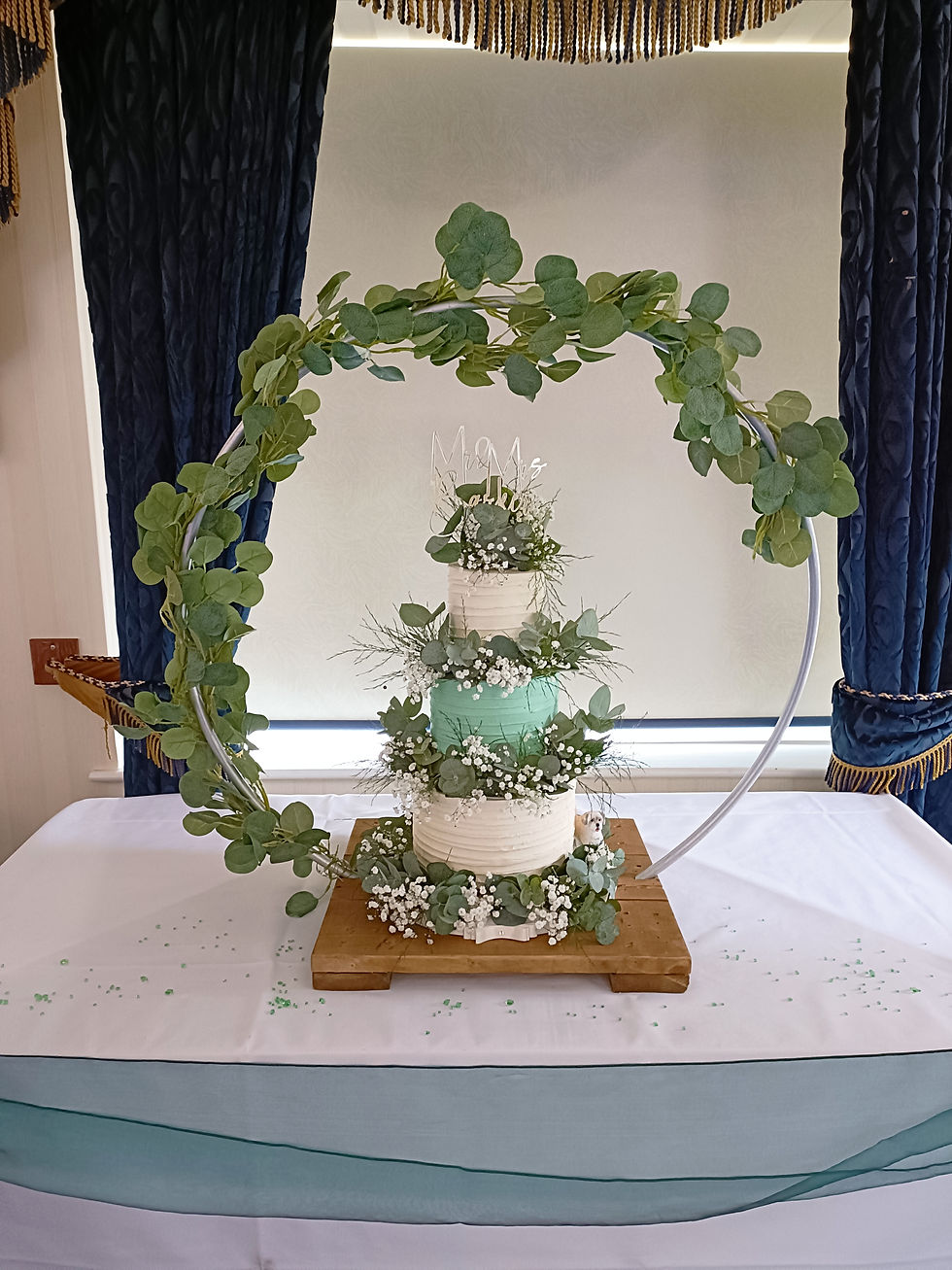 Silver Cake Hoop With Greenery