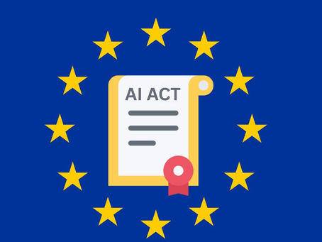 EU-Flagge, darin ein Dokument, auf dem "AI Act" steht