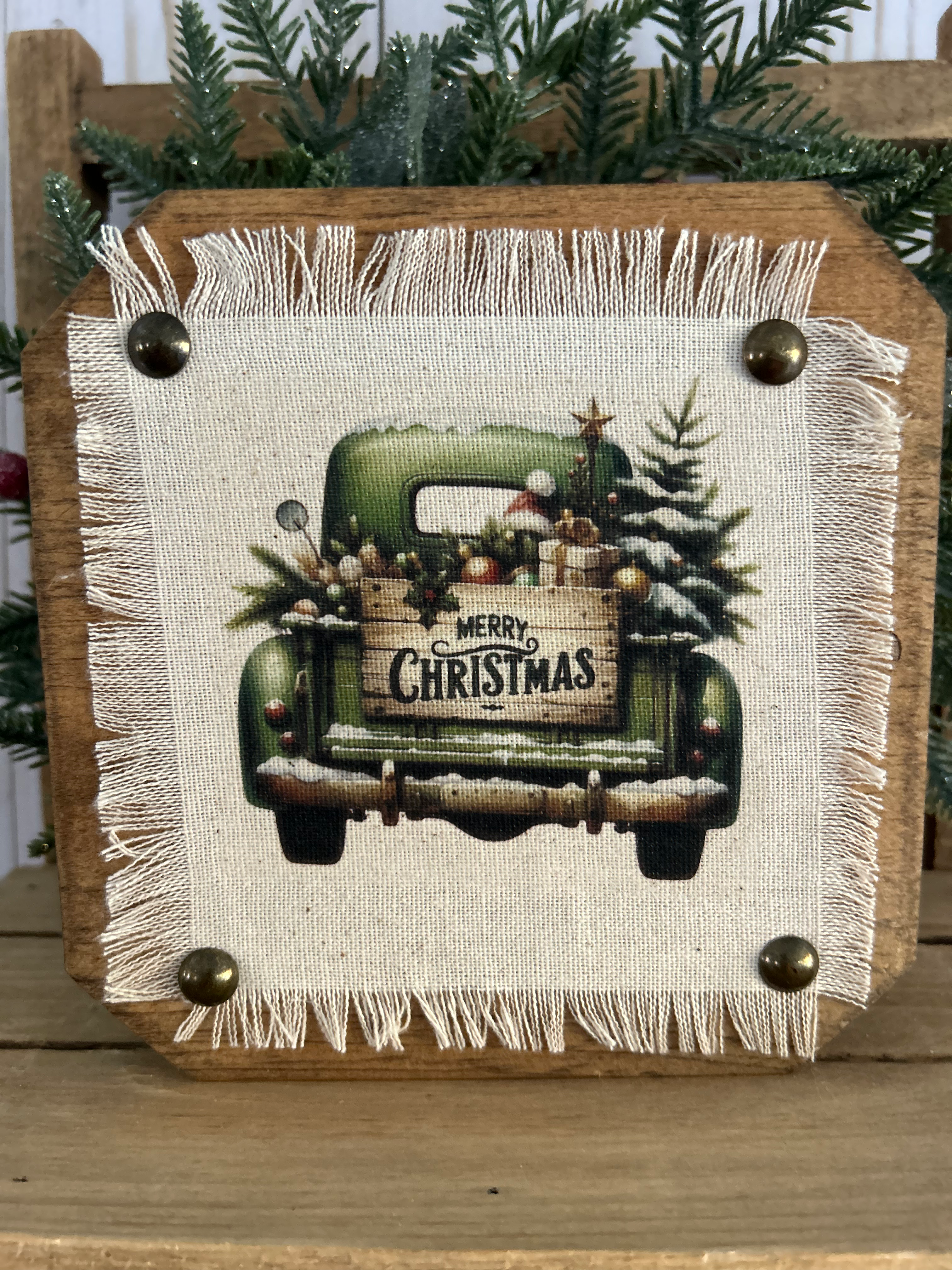 Rustic green truck Christmas