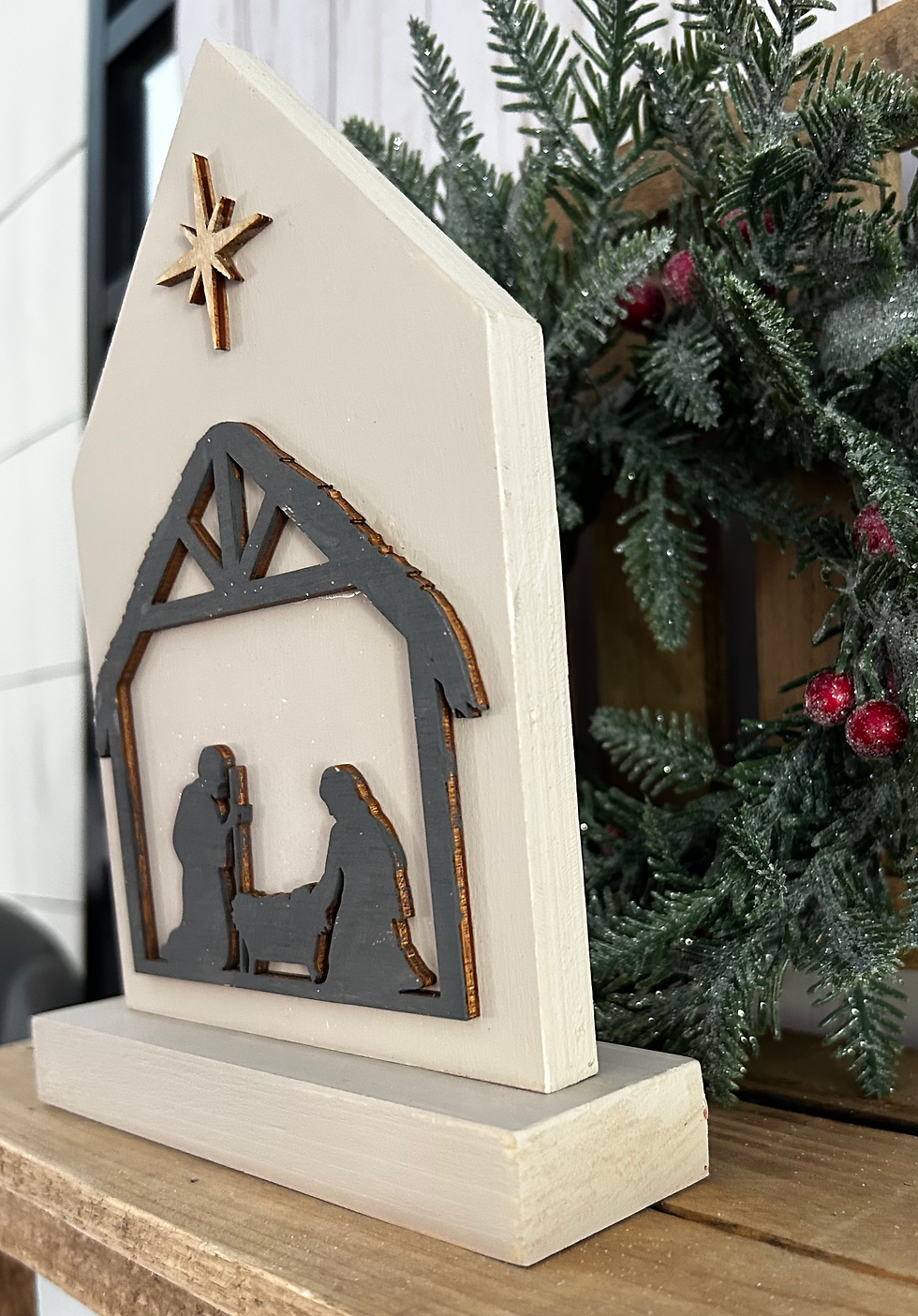 Thumbnail: Wooden nativity shelf sitter