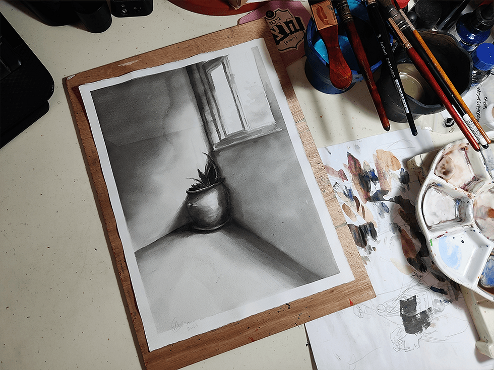 Ink Plant Pot עציץ בחדר מדרגות בדיו