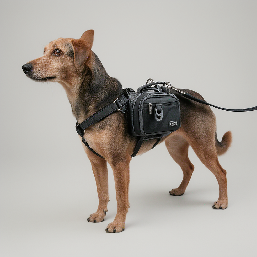 Guia para cachorro com bolsa nas costas