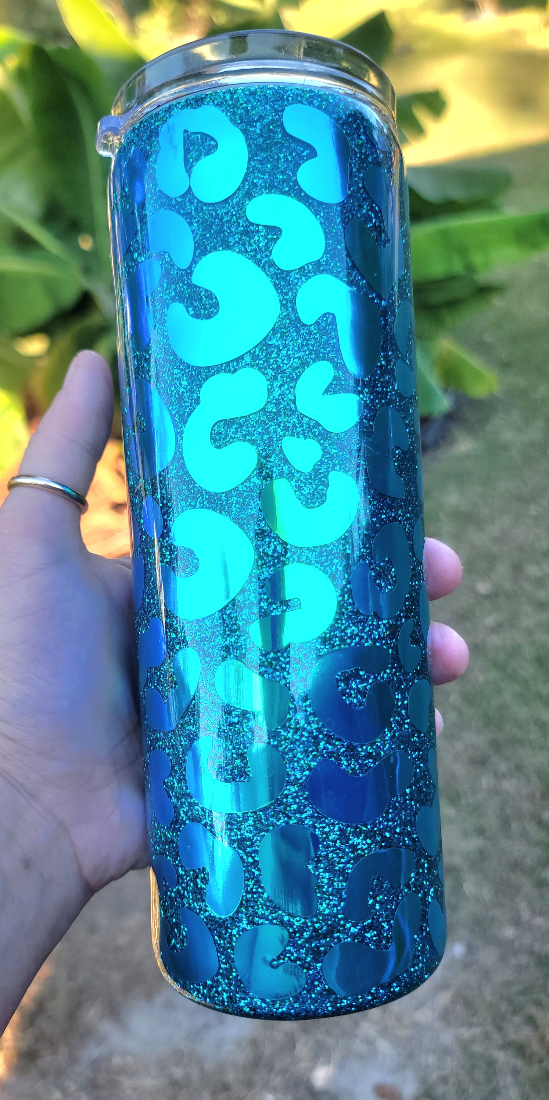 30 oz. Teal blue leopard tumbler