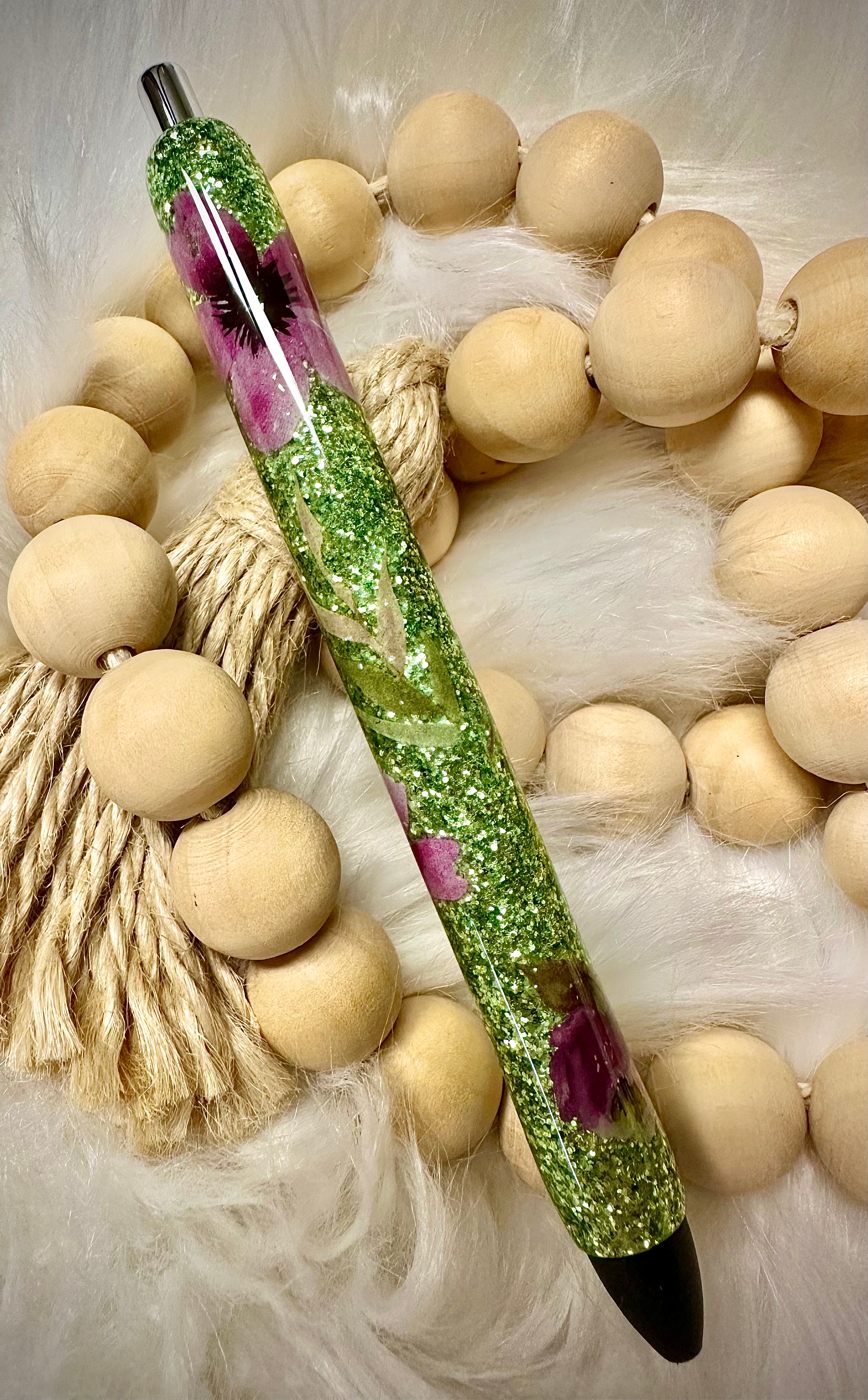 Olive green & floral gel pen
