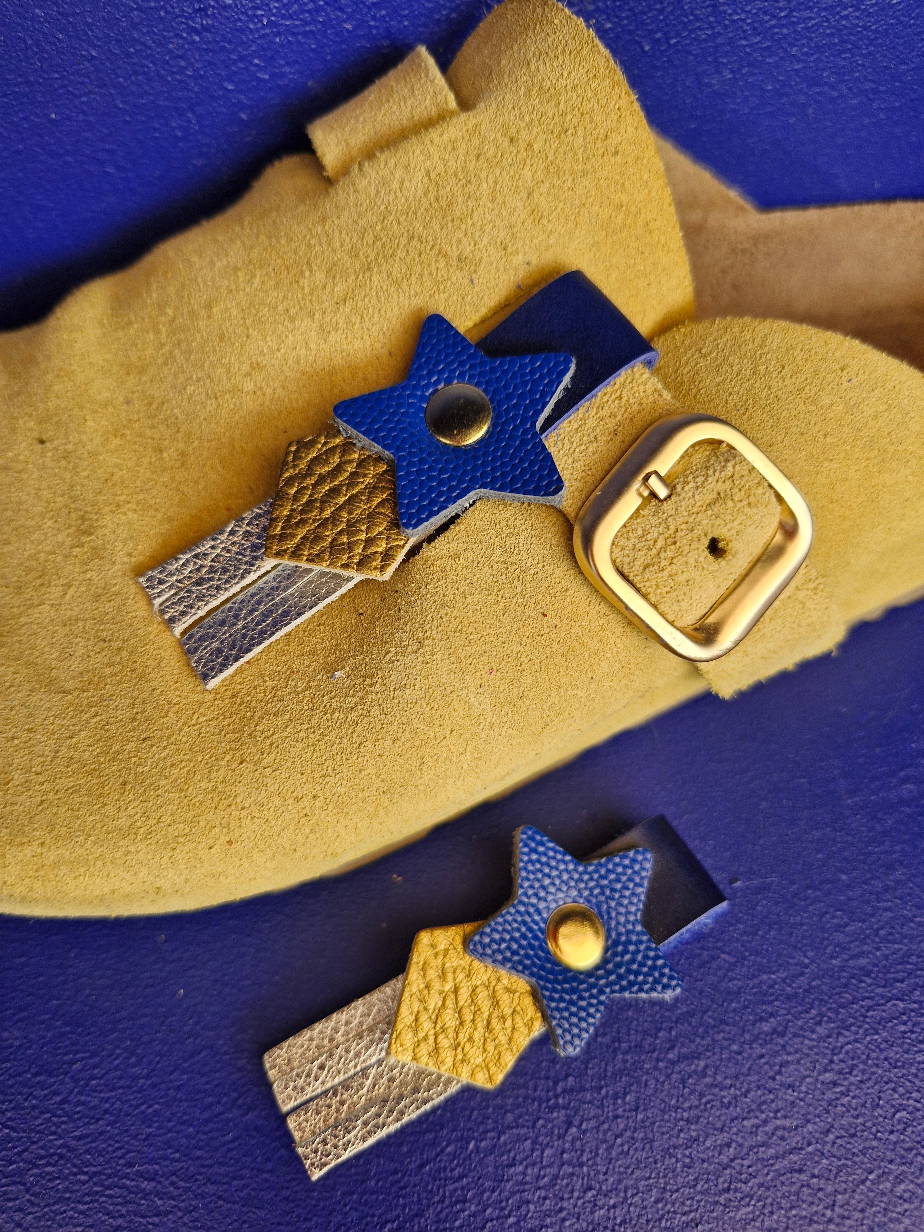Déco sabot-chaussure en cuir recyclé, étoile bleu